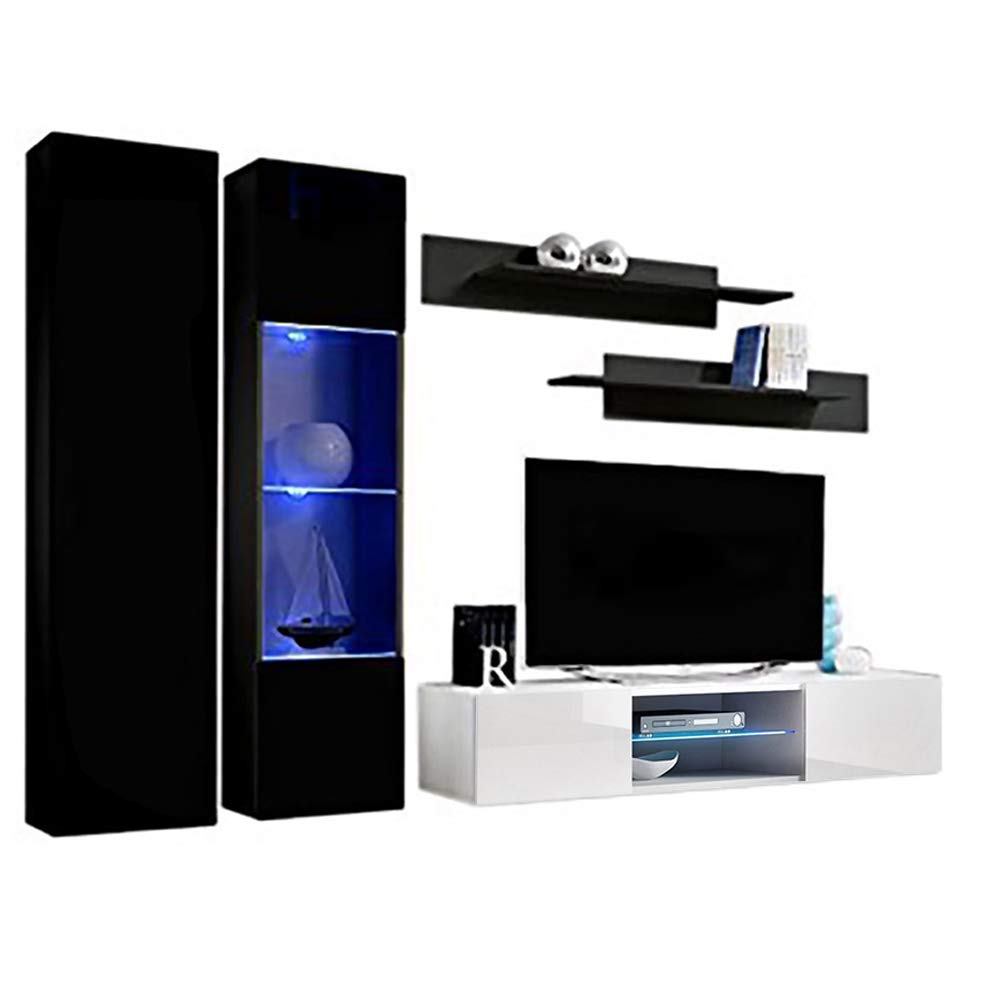 Modern Floating TV Stand with Storage & LED Lights - Wall-Mounted Entertainment Center Console for Bedroom & Living Room - A5 33