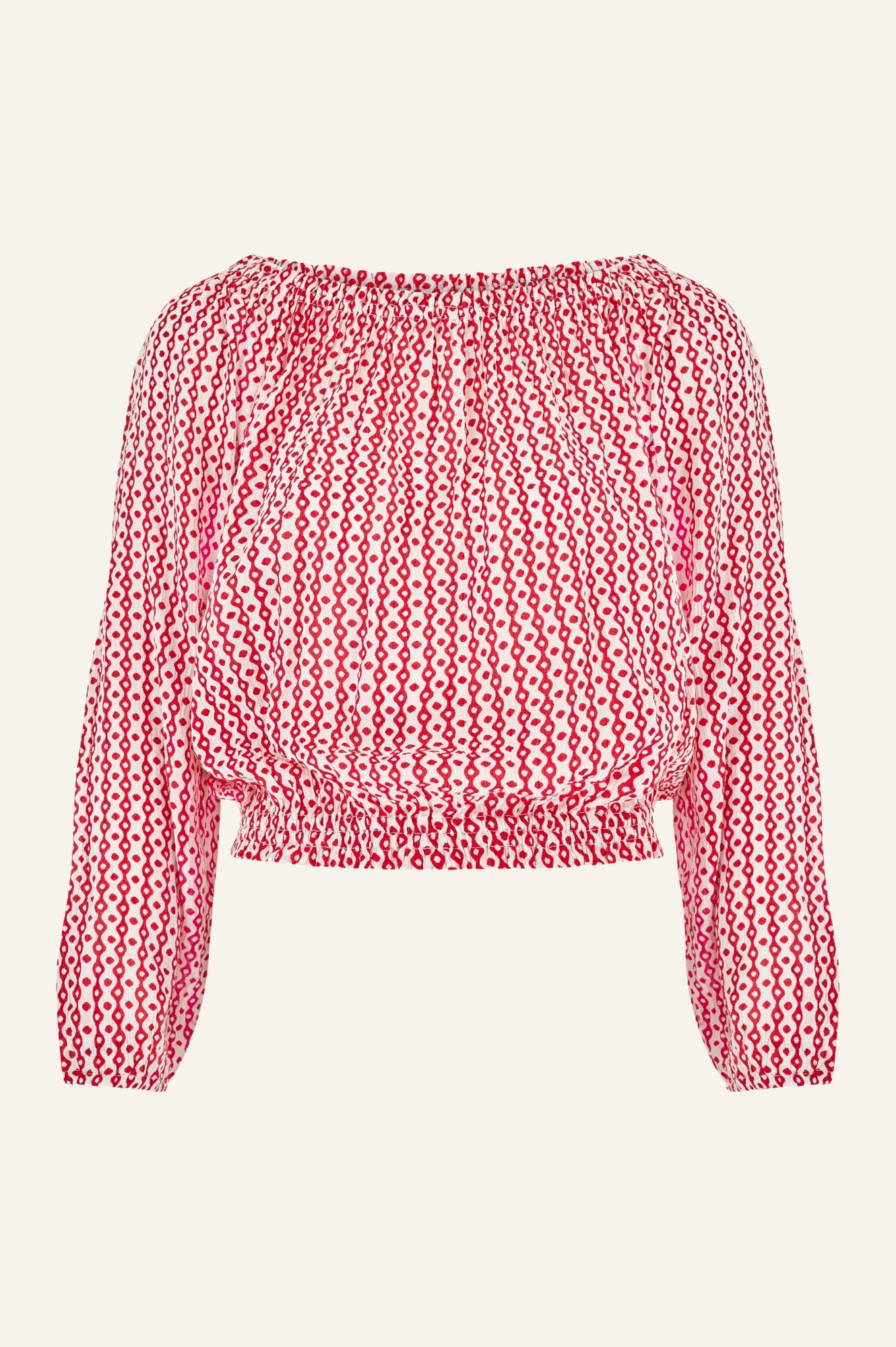 Ilana Long Sleeve Frill Blouse for Women - Elegant Santorini White & Red Floral Print Top | Perfect for Date Night, Office Wear & Spring Fashion
