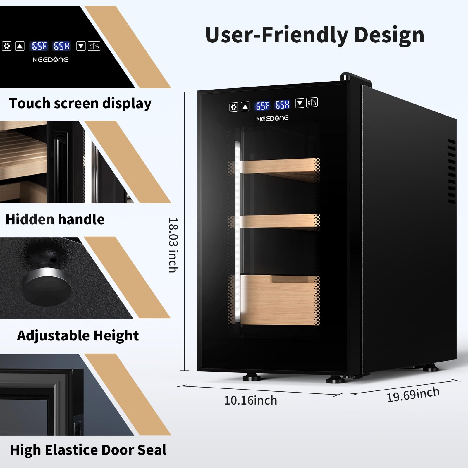 NEEDONE 23L Pro Cigar Humidor - Smart 2.0 Humidity & Temperature Control System, Electric Thermostatic Cabinet Holds 150 Cigars with Digital Hygrometer, Spanish Cedar Wood - Perfect for Home, Office & Man Cave - Ideal Gift for Men & Cigar Enthusiasts