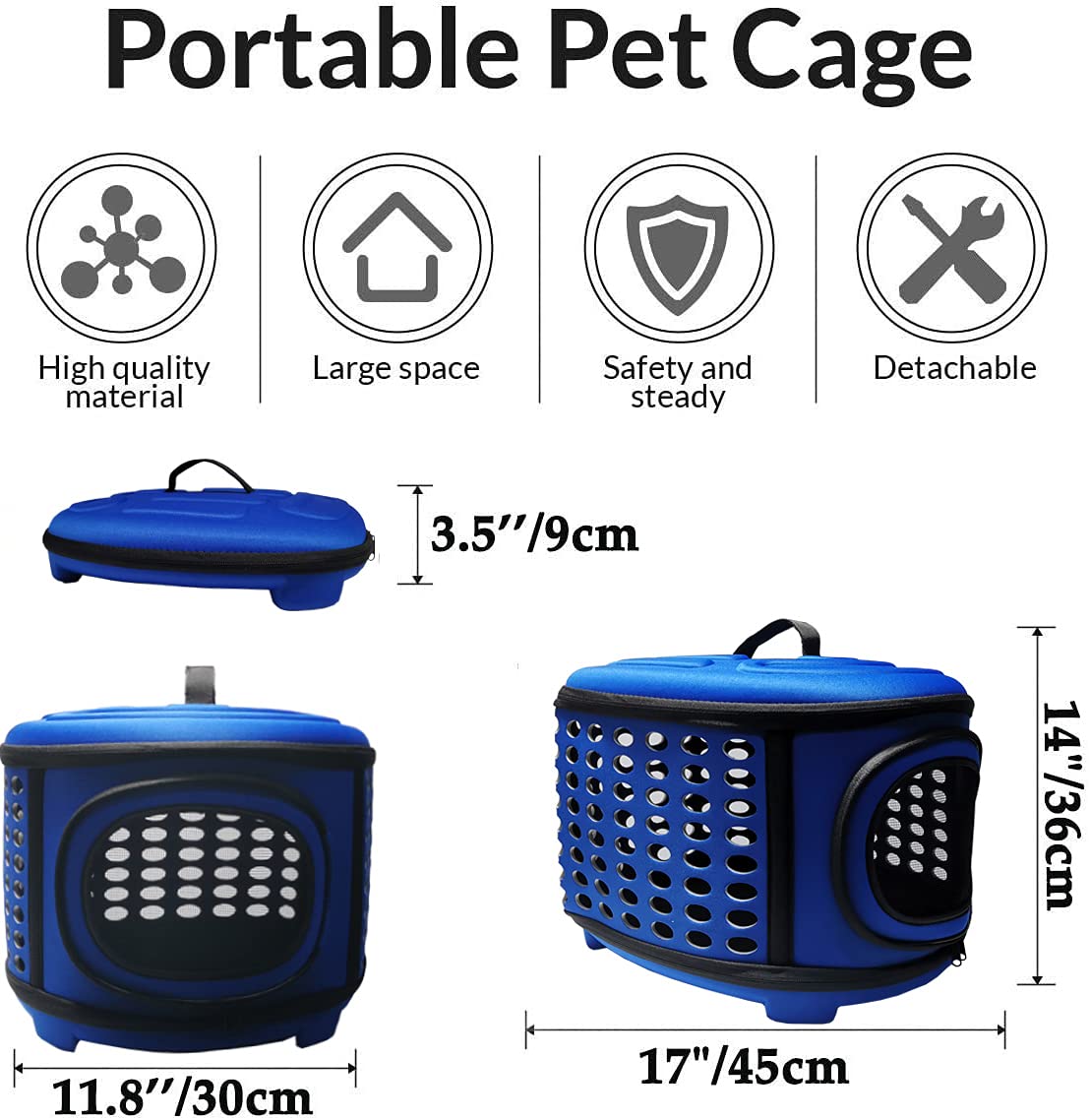 Collapsible Hard-Sided Cat Carrier for Travel - Ventilated Pet Carrier for Small Dogs, Cats & Guinea Pigs - Airline Approved Pet Crate for Car Rides & Vet Visits - Durable Blue Pet Travel Cage (Perfect for Road Trips, Vet Appointments & Air Travel)
