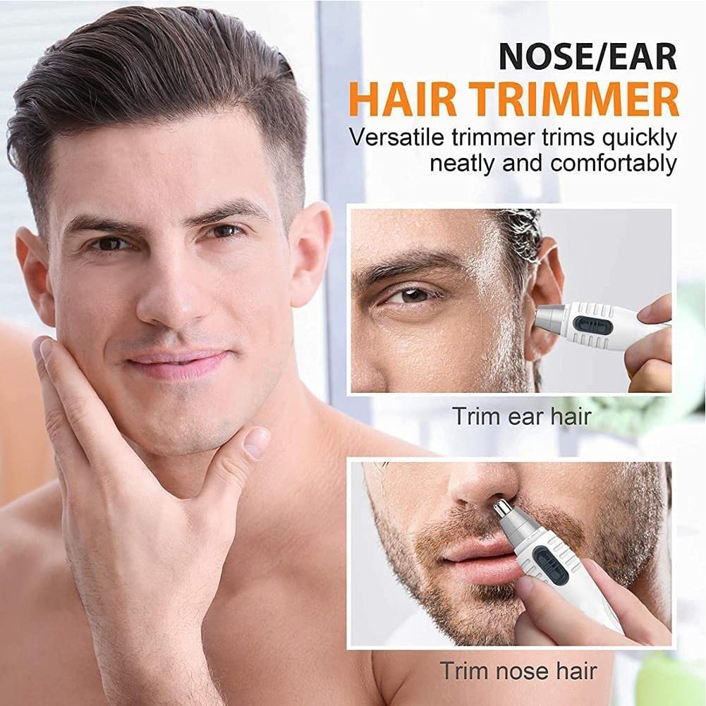 Smity Nose Hair Trimmer - 360° Rotating Painless Ear & Eyebrow Trimmer for Men | Battery-Powered Grooming Shaver (Black) | Perfect for Travel, Home & Office Use