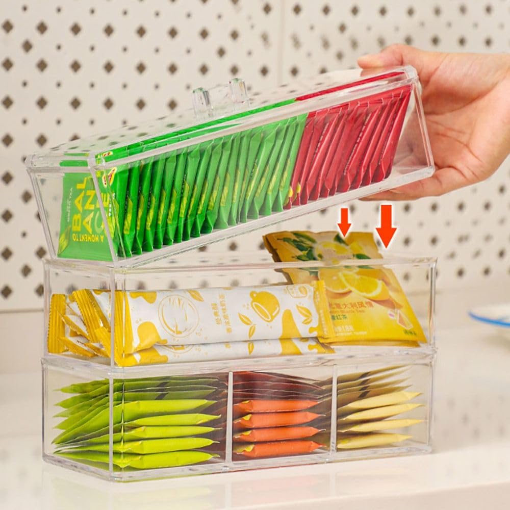 Acrylic Tea Bag Storage Box & Coffee Organizer - Transparent Desktop Tea Rack for Kitchen Pantry, Office & Tea Room | Compact Shelving Solution for Milk Tea Bags & Accessories (Style 4) - Perfect for Home, Cafe & Workspace Organization