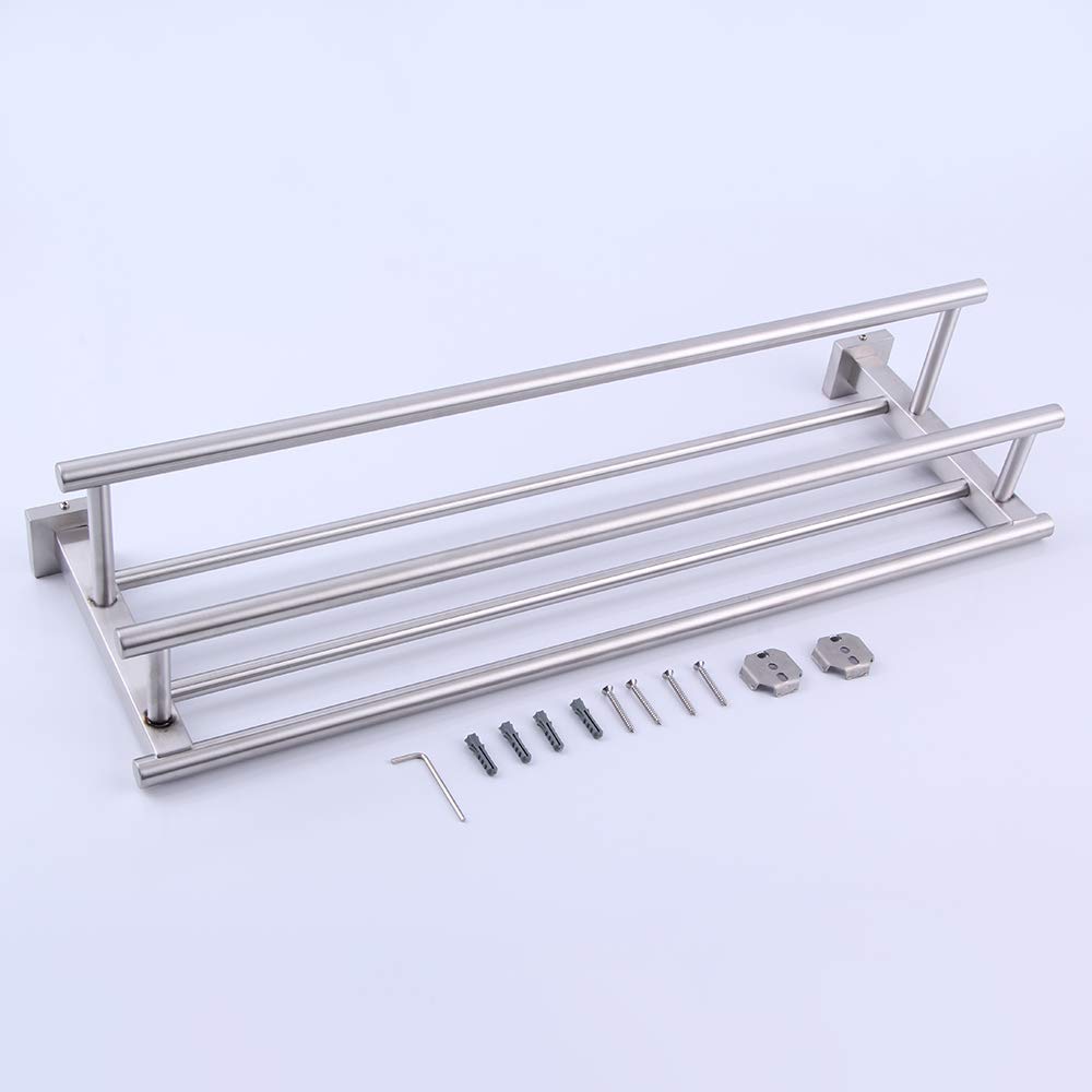 GERZWY 24-Inch Stainless Steel Bathroom Towel Rack with Double Bars - Wall Mounted Shelf Holder for Bath Towels & Hand Towels - Brushed SUS 304 Finish (AG1602B-LS) - Perfect for Modern Bathrooms, Spas & Powder Rooms