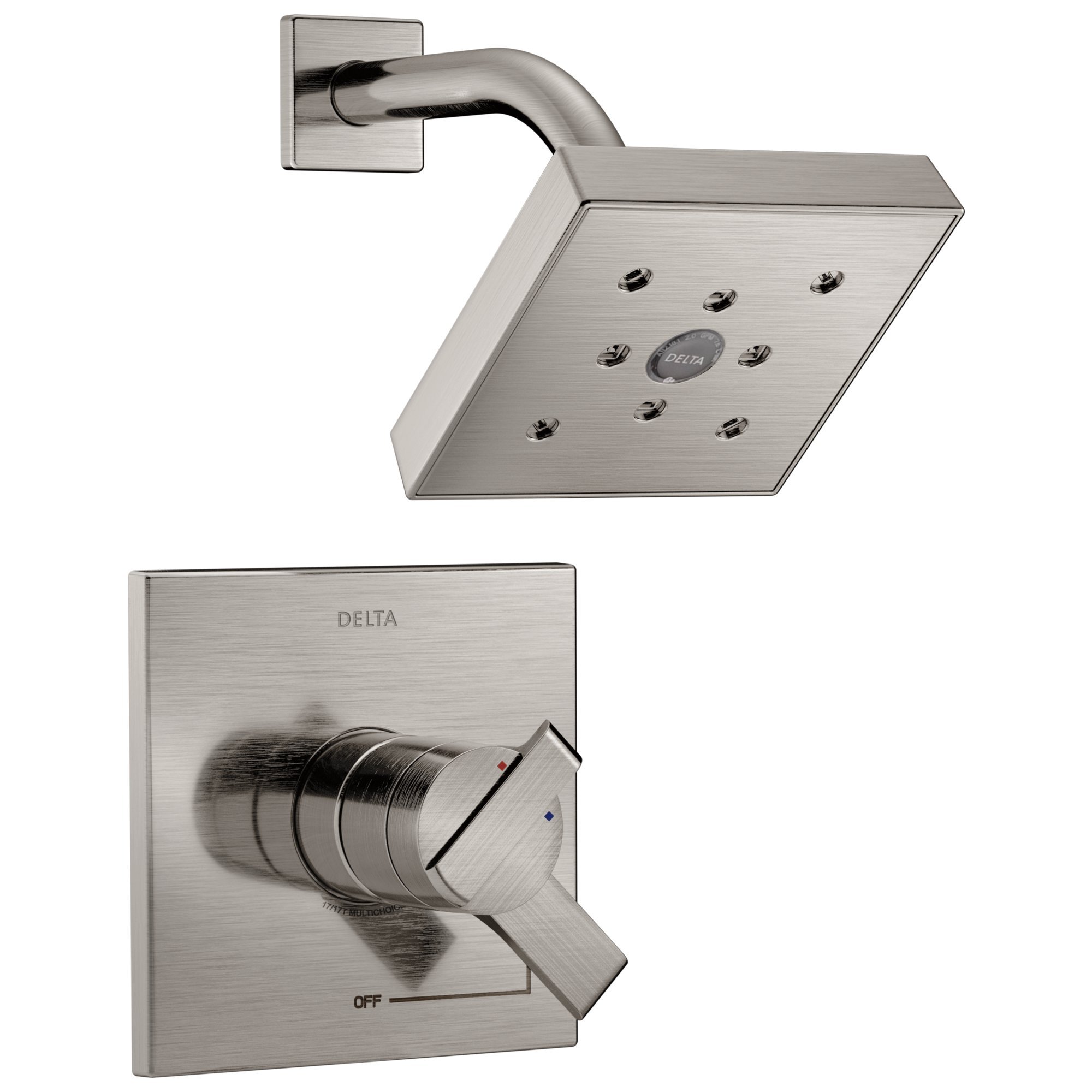 Delta Ara 17 Series Dual-Function Shower Trim Kit with H2Okinetic Shower Head - Brushed Nickel Finish - T17267-SS (Valve Not Included) - Perfect for Modern Bathroom Renovations & Spa-Like Shower Experience