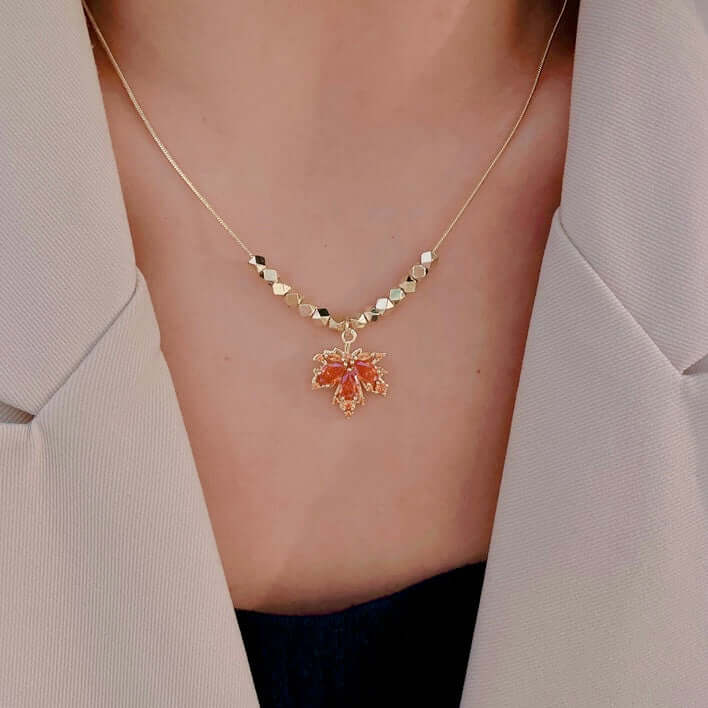 Premium Titanium Maple Leaf Pendant Necklace with Snake Chain - Elegant Jewelry for Women, Gift for Her | GS041 - Perfect for Everyday Wear, Parties, and Special Occasions