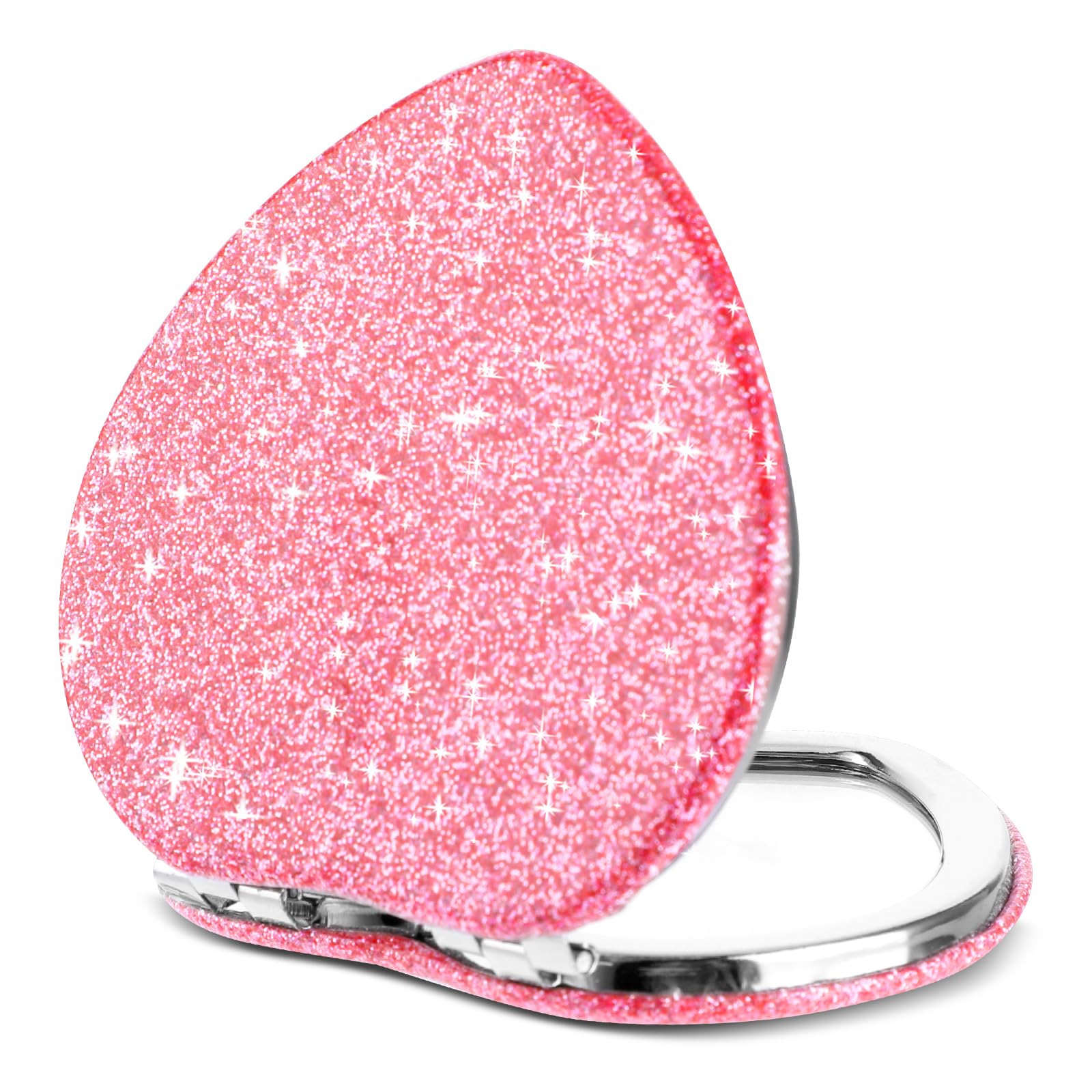 Heart-Shaped Compact Folding Vanity Mirror with Magnifier - Double-Sided Glitter Makeup Mirror for Women, Portable Travel Cosmetic Mirror for Purse - Perfect for Home, Office & Travel Beauty Touch-Ups