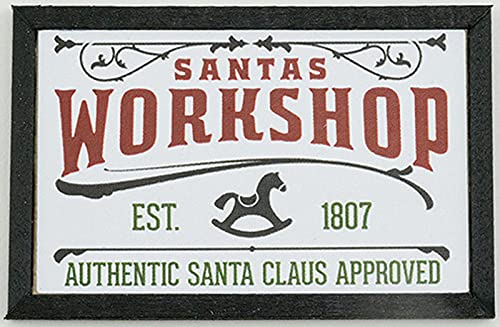 Santa's Workshop Miniature Picture - Handcrafted Dollhouse Decor for Christmas Village & Holiday Displays