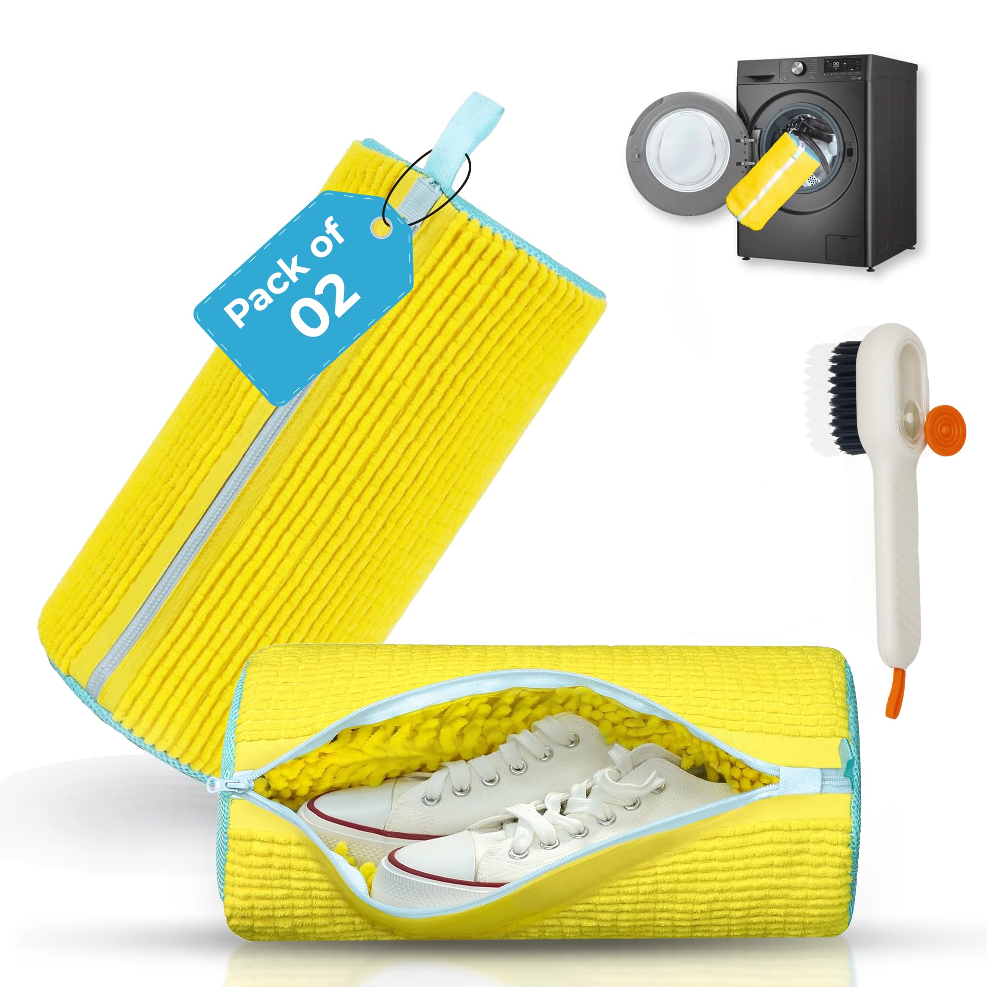 2 Pack Reusable Shoe Washing Bags for Washer & Dryer - Durable Mesh Laundry Bags for Sneakers, Boots & All Shoe Types (14.8