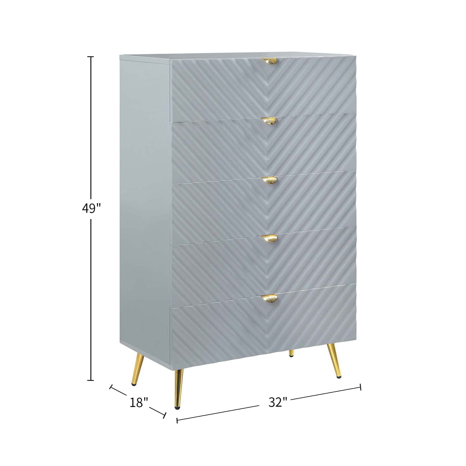Acme 5-Drawer High Gloss Gray Chest - Modern Storage Furniture for Bedroom, Living Room & Office Organization