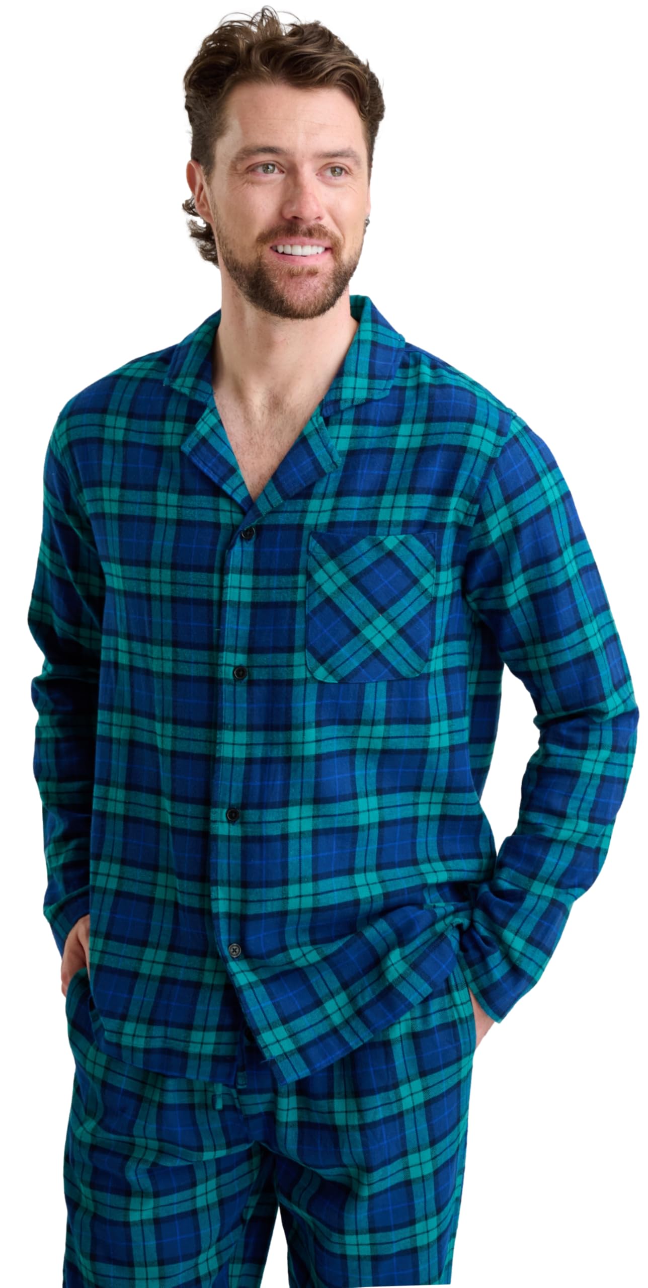 GIVEITPRO Men's Cotton Flannel Long Sleeve Button Down Pajama Set - Soft & Warm Sleepwear for Winter Nights, Lounging at Home