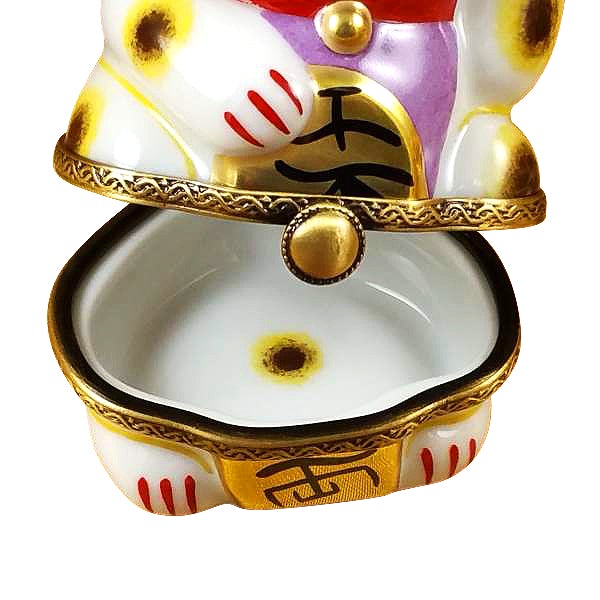 Lucky Cat Limoges Porcelain Figurine - Handcrafted Collectible for Home Decor & Office Feng Shui | Perfect Gift for Cat Lovers & Japanese Culture Enthusiasts