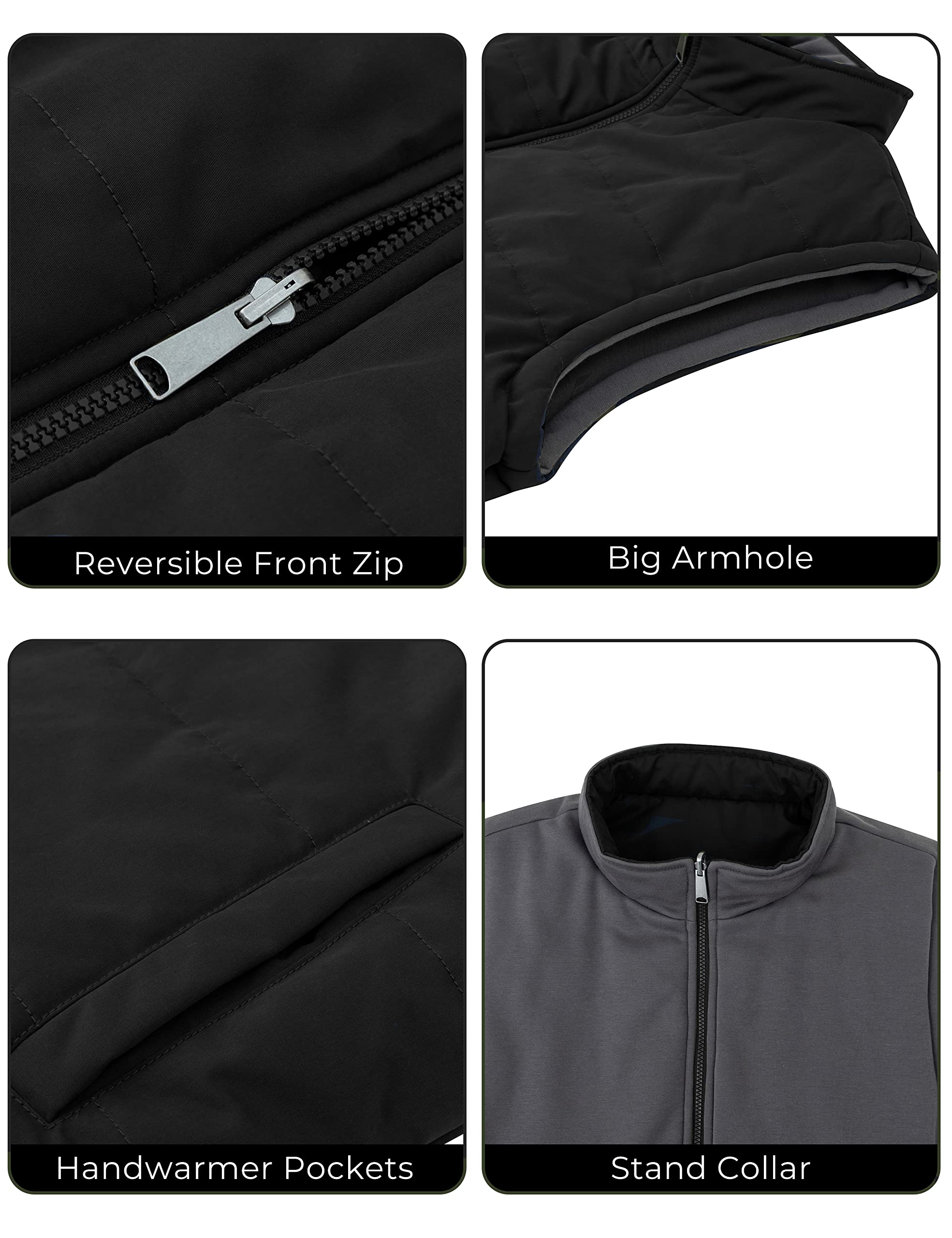Soularge Men's Big and Tall Winter Reversible Puffer Vest - Thickened Warm Quilted Jacket for Cold Weather, Hunting & Outdoor Activities