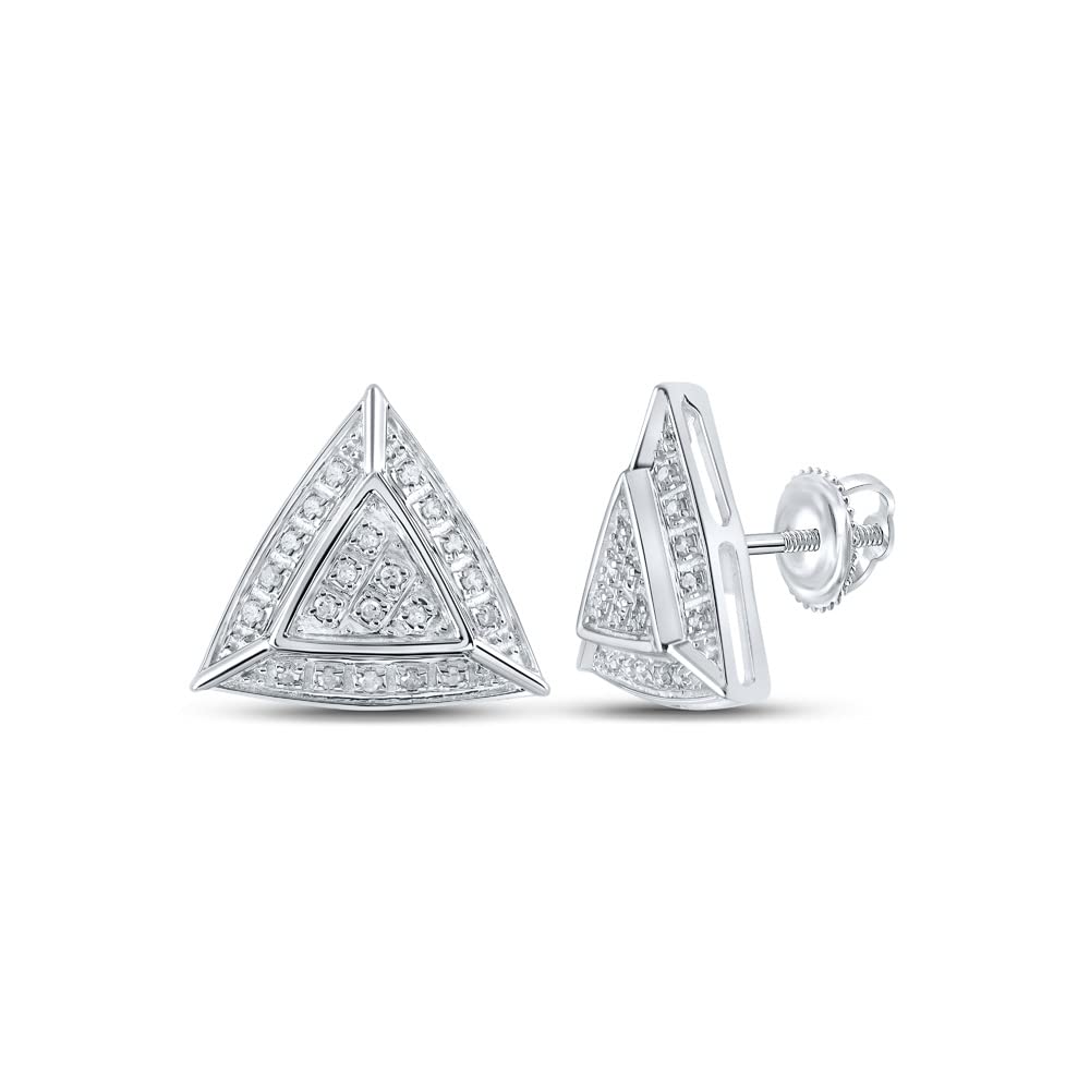 10K White Gold Women's Round Diamond Triangle Earrings - 1/8 Cttw Stud Earrings for Everyday Wear & Special Occasions
