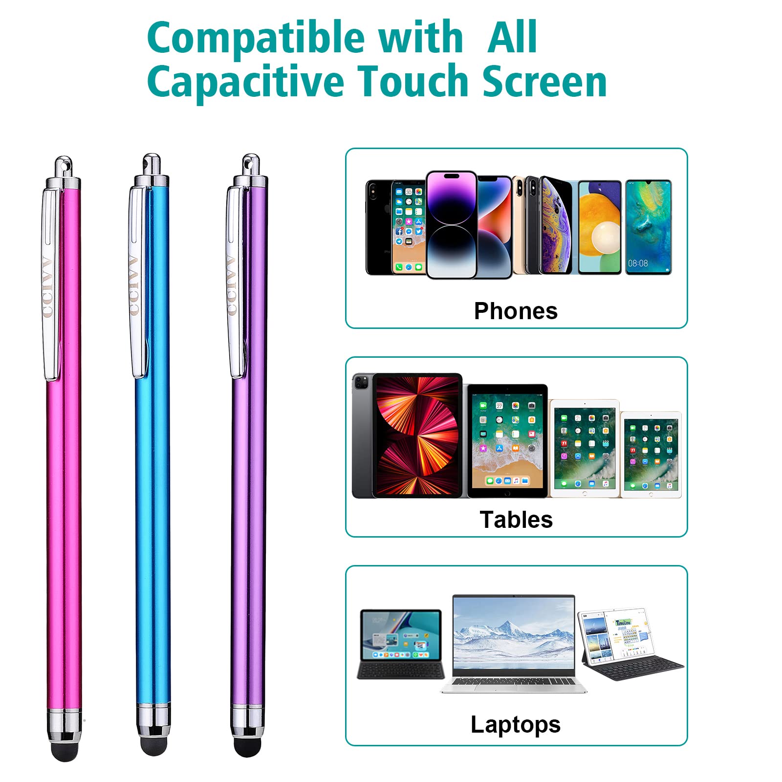 Stylus Pens for Touch Screens - iPad, iPhone, Kindle Fire (Pink/Purple/Aqua Blue) - Perfect for Drawing, Note-Taking & Digital Art