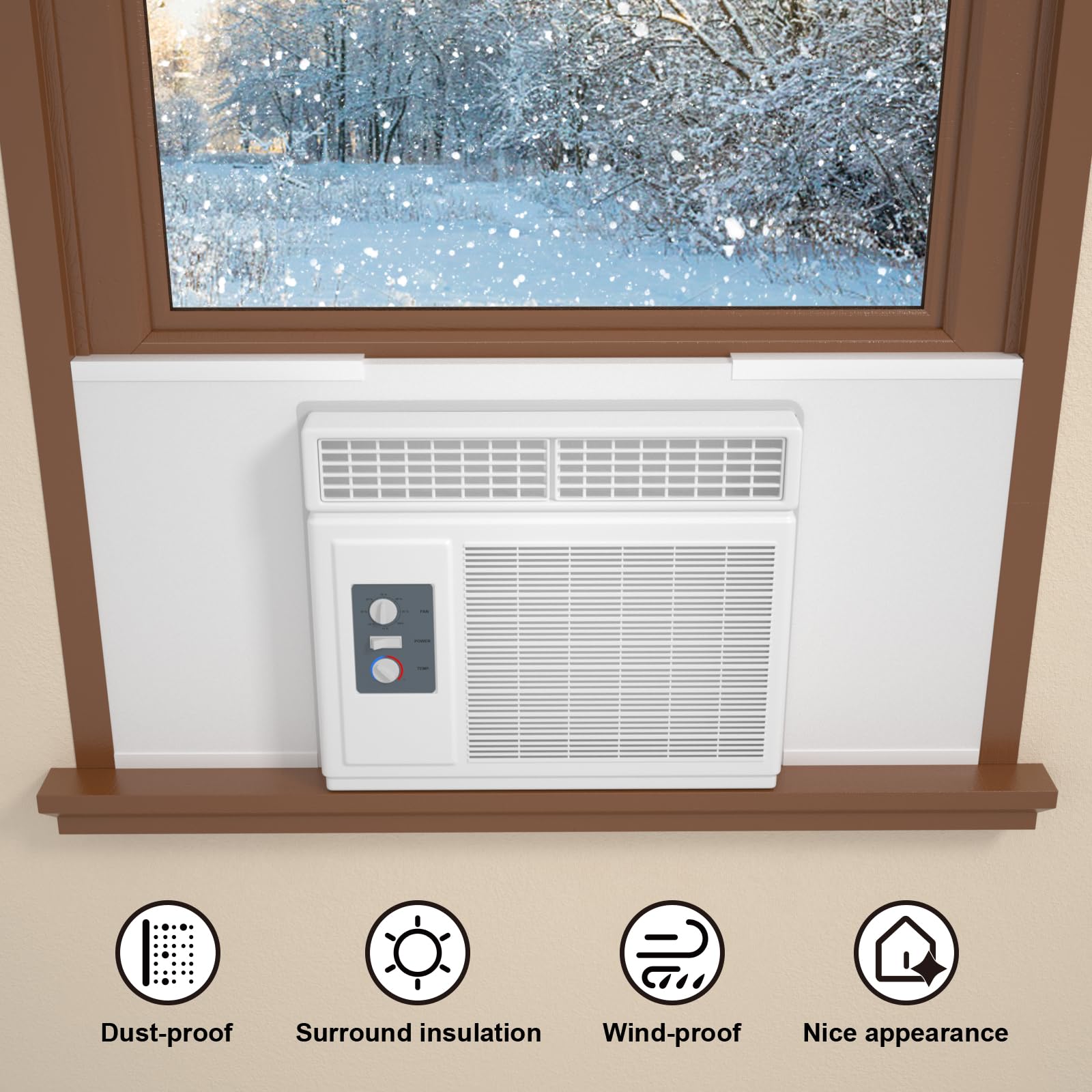 Energy Efficient SZZSAF Window Air Conditioner Side Insulated Panel - 1PC Full Surround Insulation Kit for Summer & Winter - White Foam Seal Draft Stopper for Home & Office Window AC Units - Blocks Heat, Cold Air & Noise