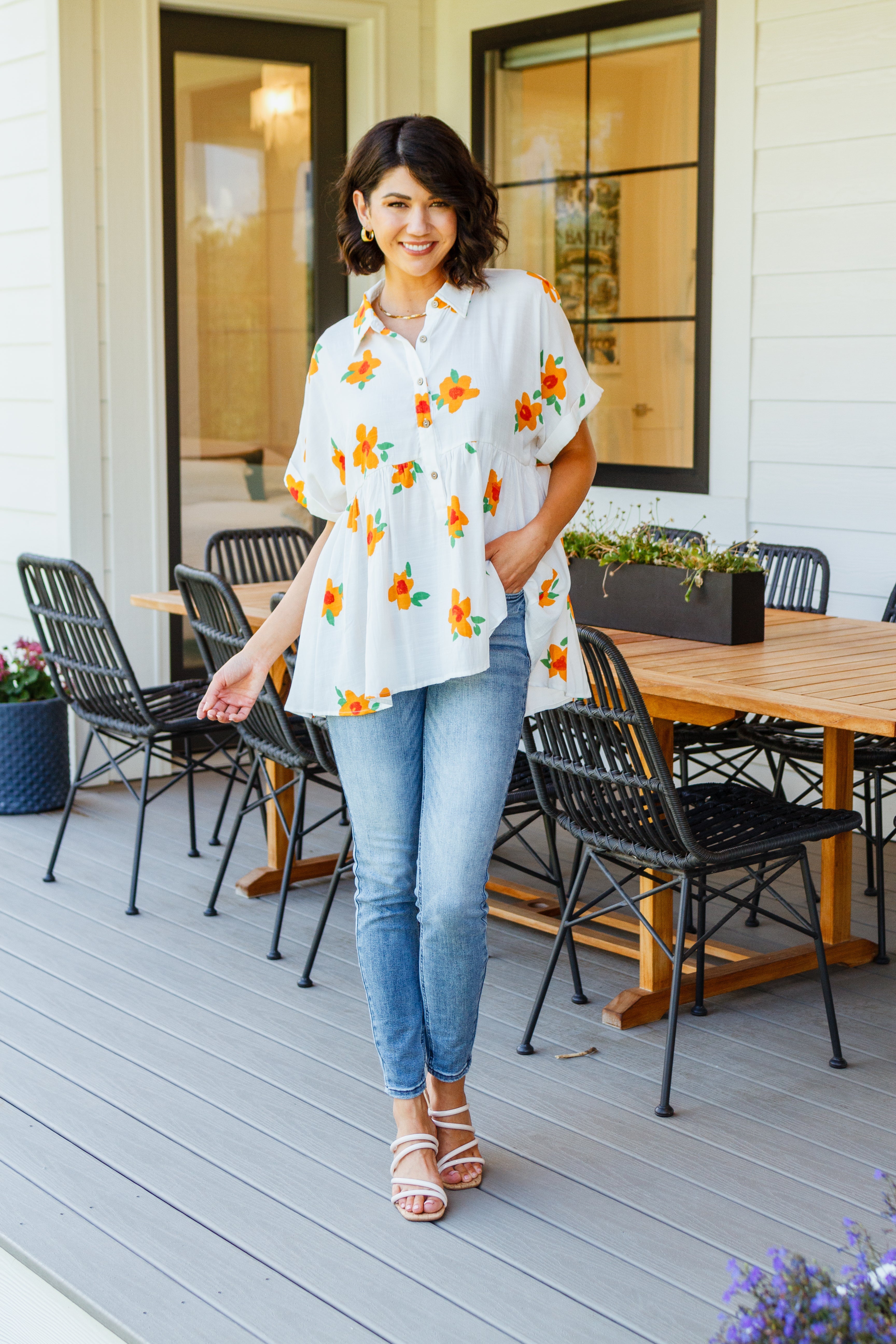 Blissed Out Button Up Babydoll Tunic - Women's Flowy Casual Top for Summer | Perfect for Beach, Date Night & Boho Outfits
