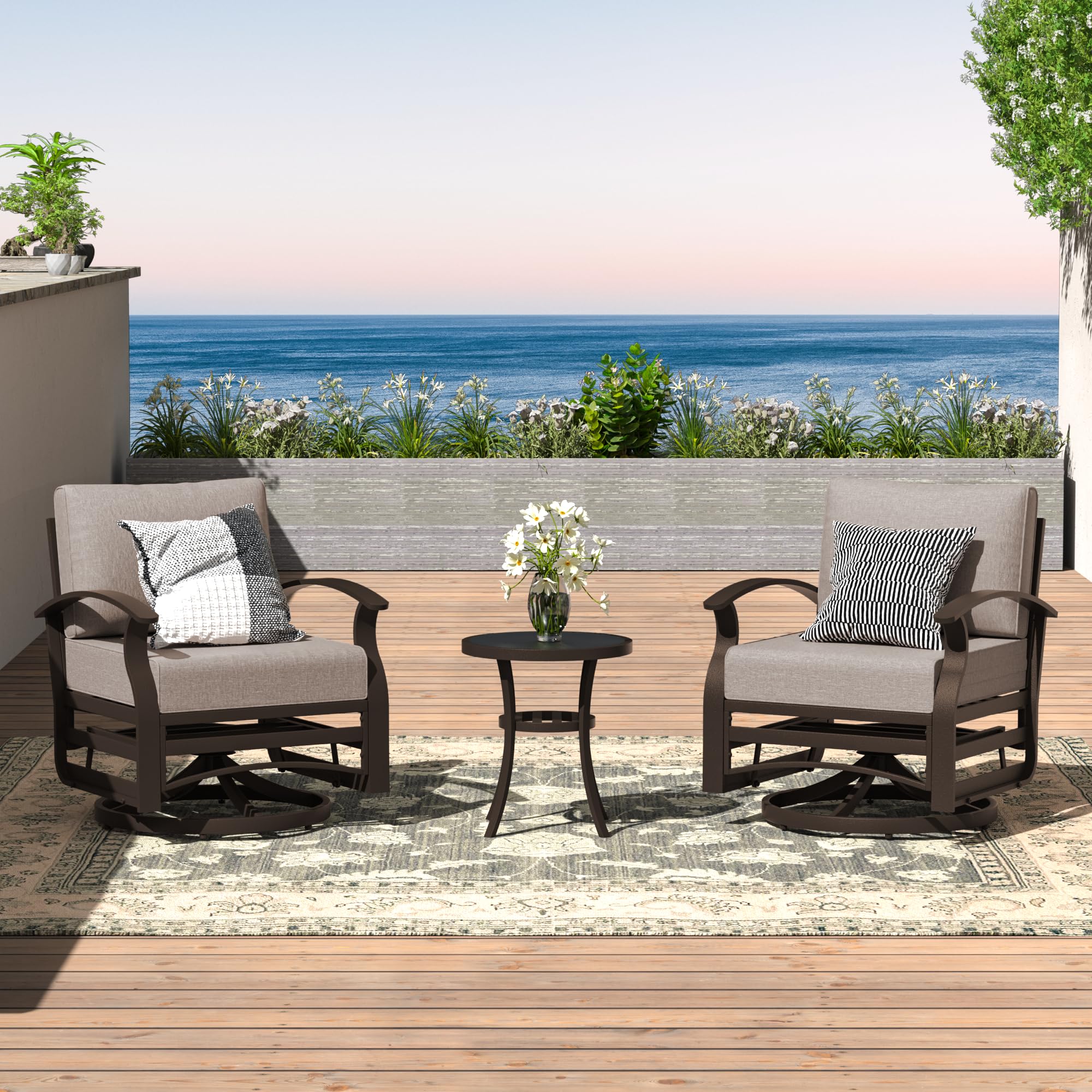 8-Piece Aluminum Patio Furniture Set - Modular Outdoor Sectional with Swivel & Rocking Sofas, Coffee Table - Durable Metal Conversation Set for Deck, Backyard, Lawn, Sand - Perfect for Outdoor Entertaining & Relaxation