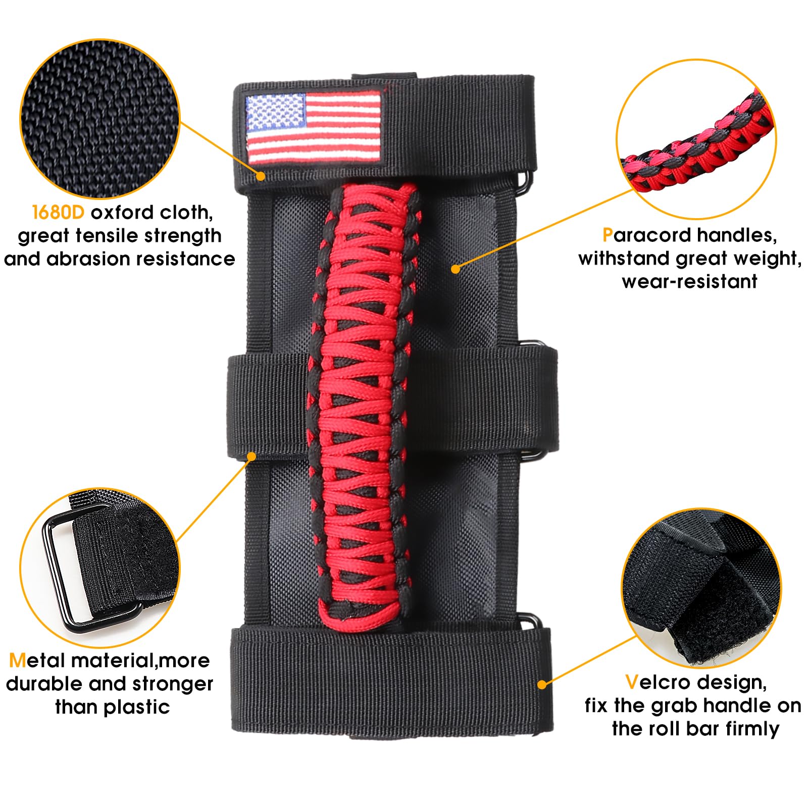 Roll Bar Paracord Grab Handles for Jeep Wrangler YJ TJ JK JL & Gladiator JT 1955+ UTV ATV - Heavy Duty Interior Accessories (Red) - Perfect for Off-Roading, Camping & Adventure Vehicles