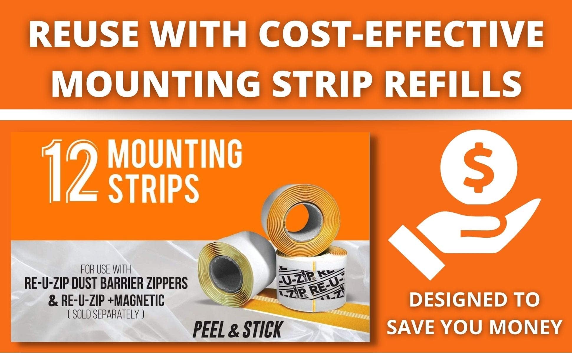 RE-U-ZIP® Heavy-Duty Reusable Dust Barrier Zipper - 12-Pack with Patented Hook & Loop System | Cost-Effective Construction Dust Containment Solution | Lockable Safety Feature for Home Renovation & DIY Projects