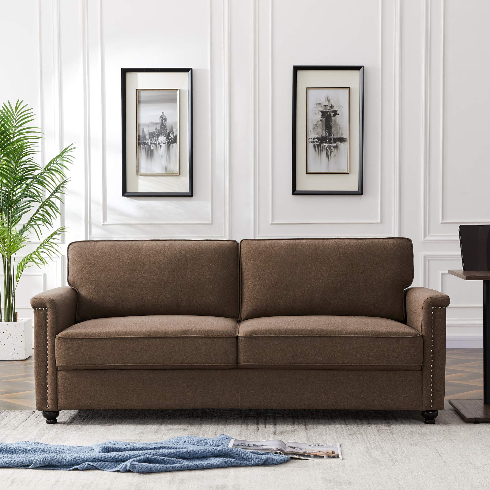 Takefuns 8113 3-Seater Brown Leather Sofa - Modern Living Room Furniture for Home & Office Comfort | Perfect for Family Gatherings, Movie Nights & Relaxation