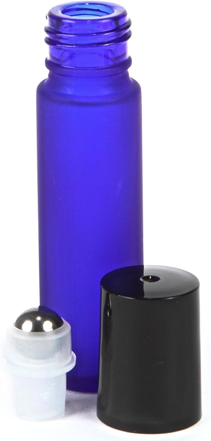 3-Pack Blue Glass Roller Bottles for Essential Oils - 10ml Leakproof Roll-On Bottles with Stainless Steel Balls - Perfect for DIY Perfume, Aromatherapy & Under Eye Serums - Travel-Friendly Essential Oil Containers