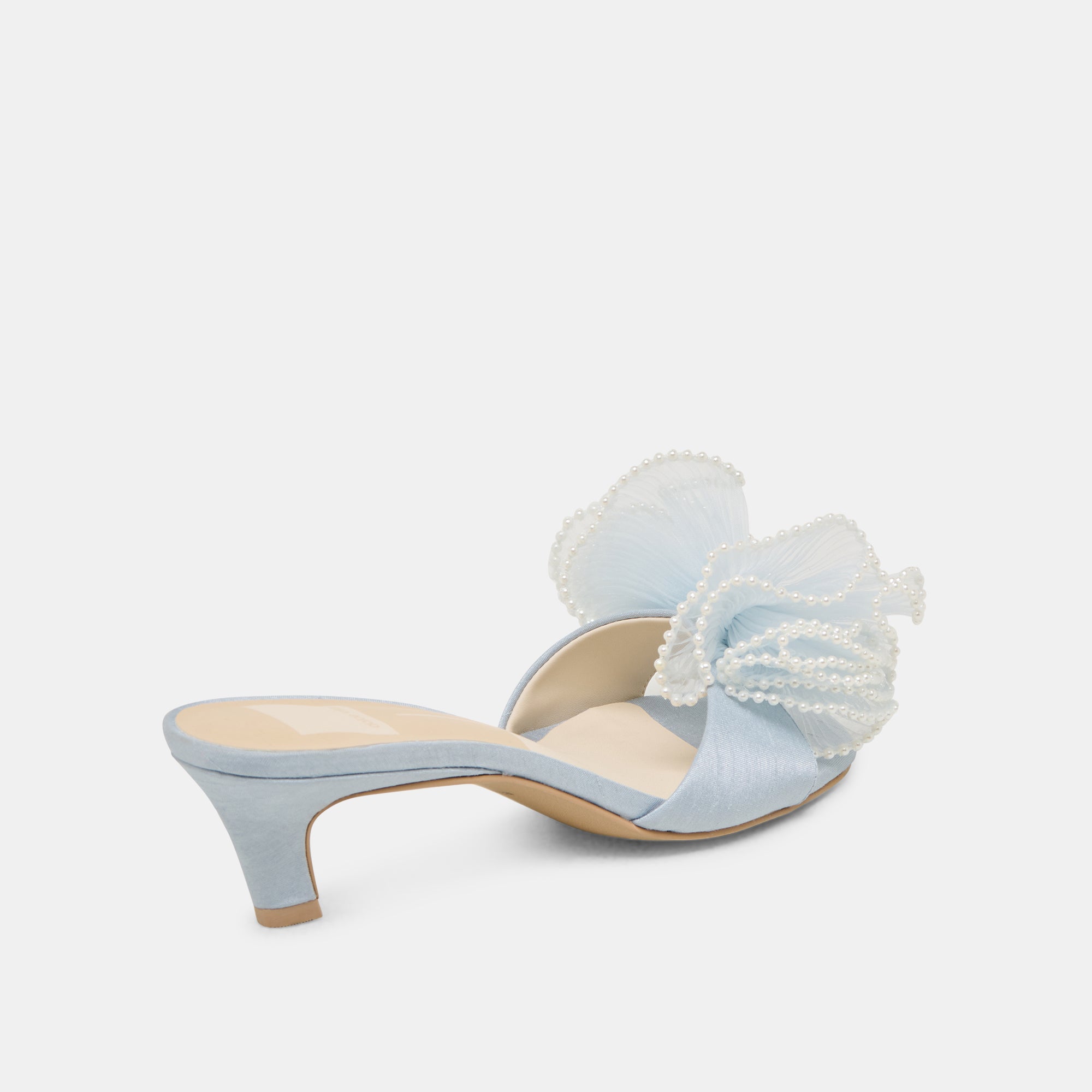 NARITA PEARL HEELS - Light Blue Satin Women's Dress Shoes for Weddings, Parties & Special Occasions