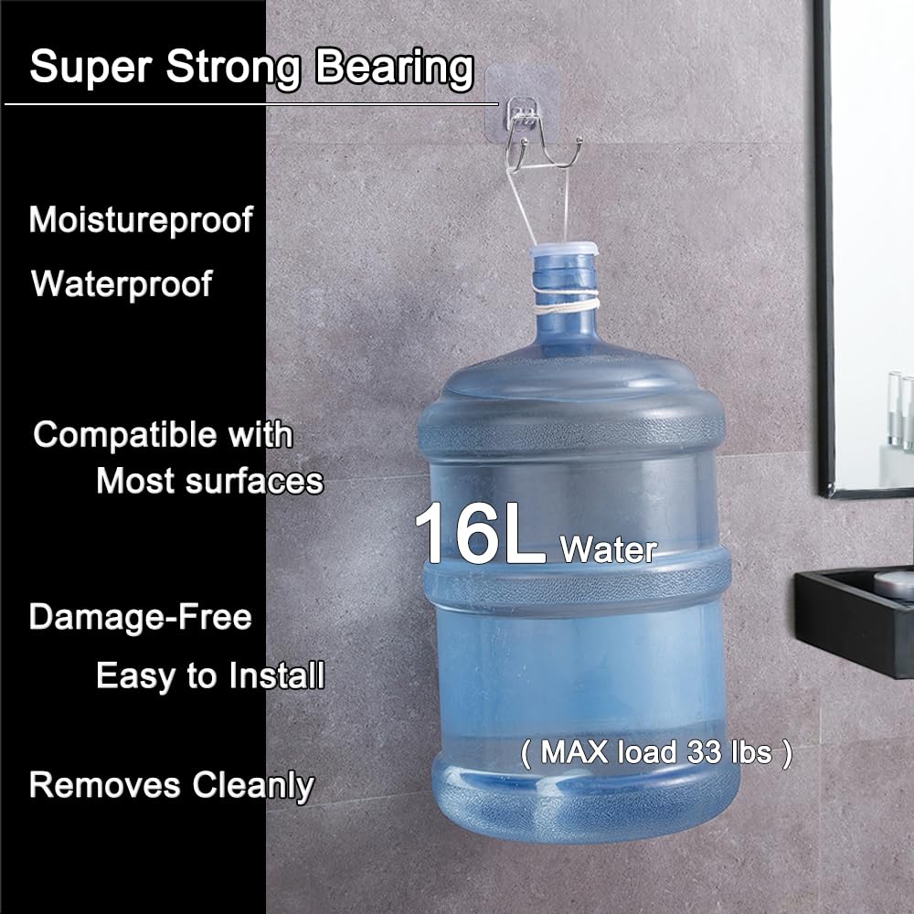 15 Pack Heavy Duty Clear Double Adhesive Wall Hooks - 33lb Max Weight, Waterproof & Damage-Free Hanging Solution for Towels, Coats, Hats & Clothes - Perfect for Bathroom, Kitchen, Bedroom & Office Organization (Twin Round Head)