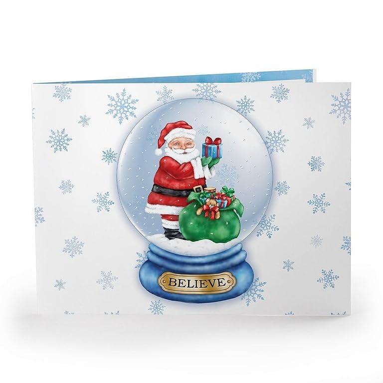 Santa Globe Printed Holiday Event 6x4 Photo Landscape Cardstock Folders - Bulk Pack of 50 Units - Perfect for Christmas Party Invitations, Greeting Cards & Photo Displays