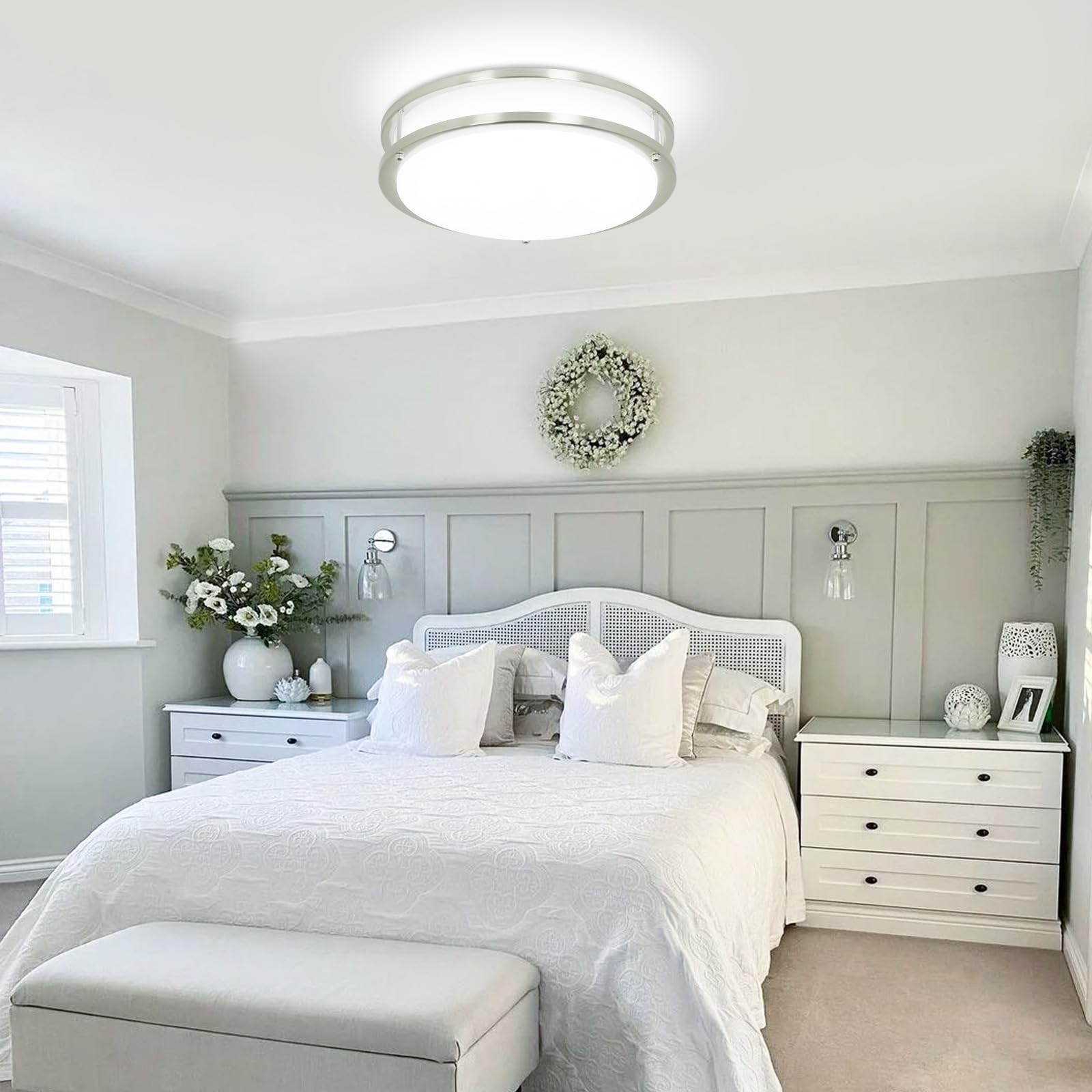 DINGLILIGHTING 30W LED Flush Mount Ceiling Light - 13 Inch Round Brushed Nickel Fixture with 3000K-6000K 5 Color Temperature Adjustable, Super Bright for Living Room Bedroom Kitchen Hallway - Modern Home & Office Lighting Solution