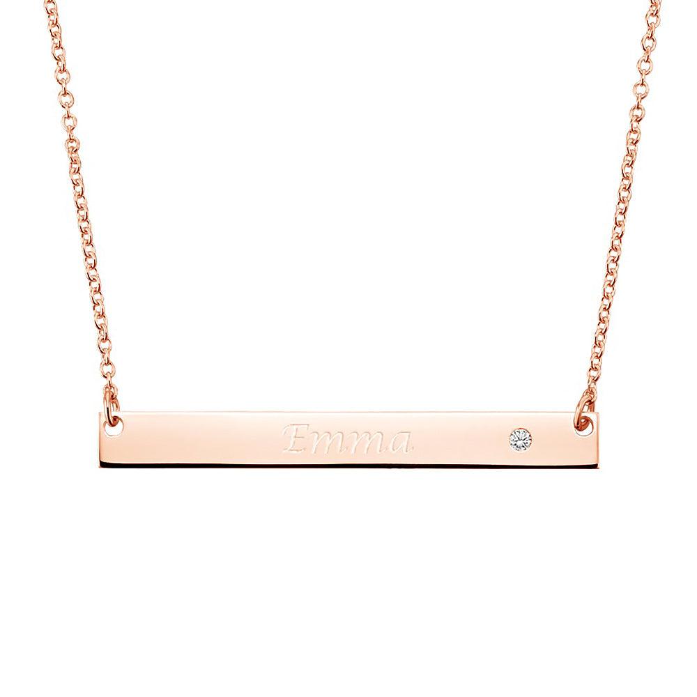 Personalized Engravable Bar Necklace with Genuine Moissanite - Elegant Jewelry Gift for Women, Anniversary, Birthday & Special Occasions