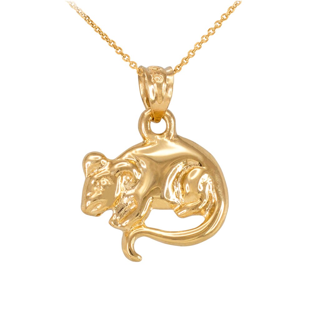 14K Yellow Gold Rat Mouse Charm Pendant Necklace - Animal Kingdom Jewelry for Birthdays, Gifts & Zodiac Fashion Accessories