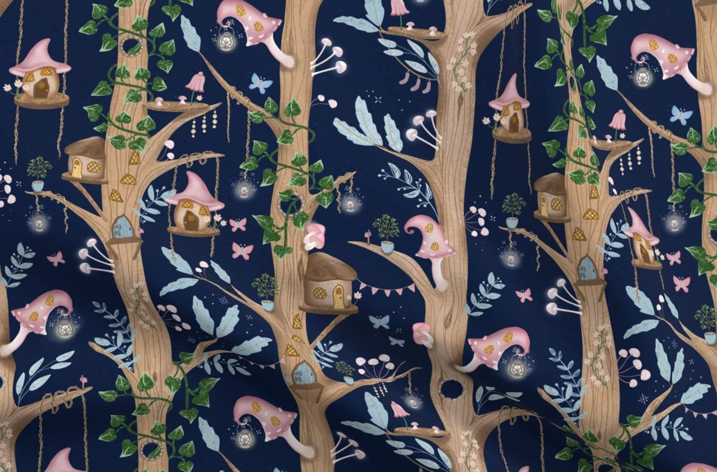 Fairy Forest Nature Woodland Printed Velvet Fabric - Spoonflower Upholstery & Apparel Material for Home Decor, DIY Crafts, and Fantasy-Themed Projects (Fat Quarter)