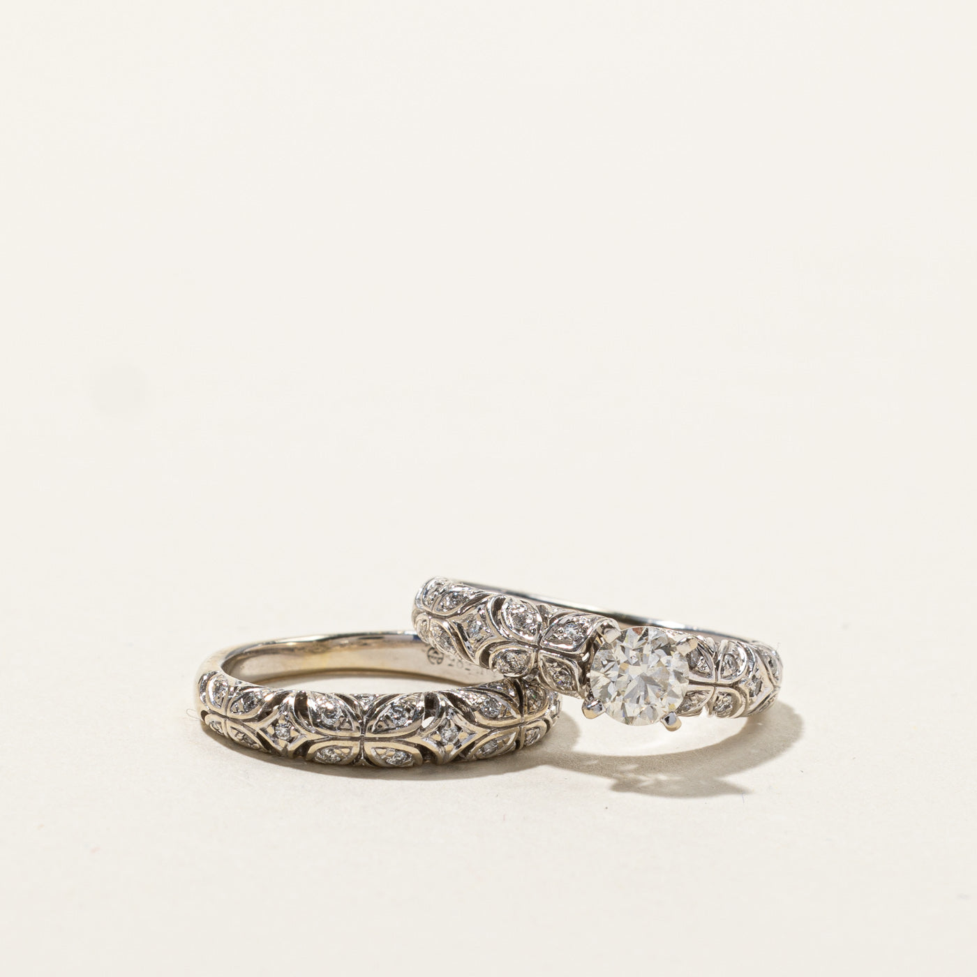 0.69ctw Filigree Diamond Engagement Ring Set - Size 4 | Vintage Wedding Band & Bridal Jewelry for Proposals, Anniversaries & Romantic Occasions