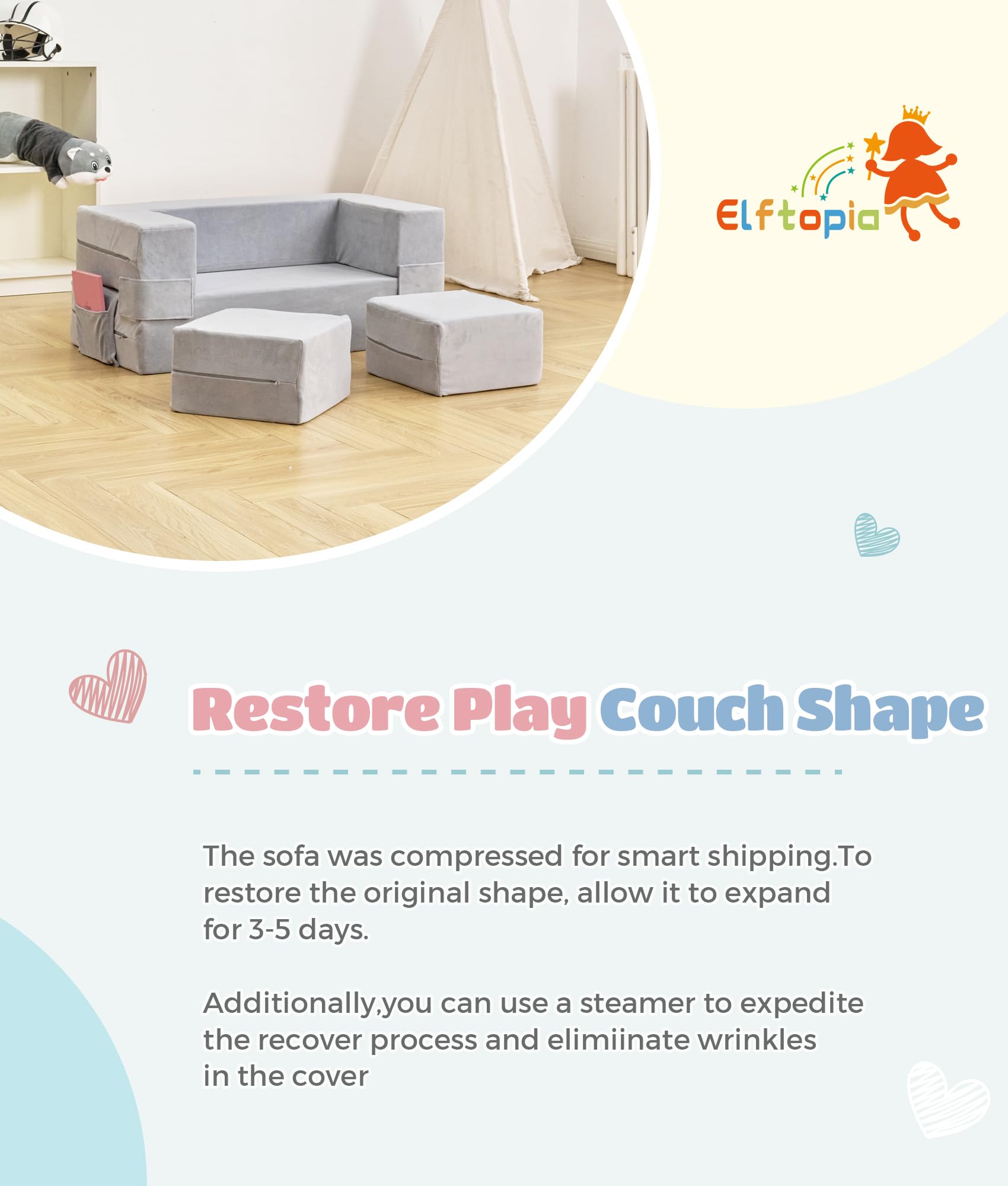 Modular Kids Sofa - Convertible Toddler Couch with Foam Armchair, Foldable Plush Sofa Bed Play Set for Boys & Girls (Grey) - Perfect for Playrooms, Bedrooms & Nap Time