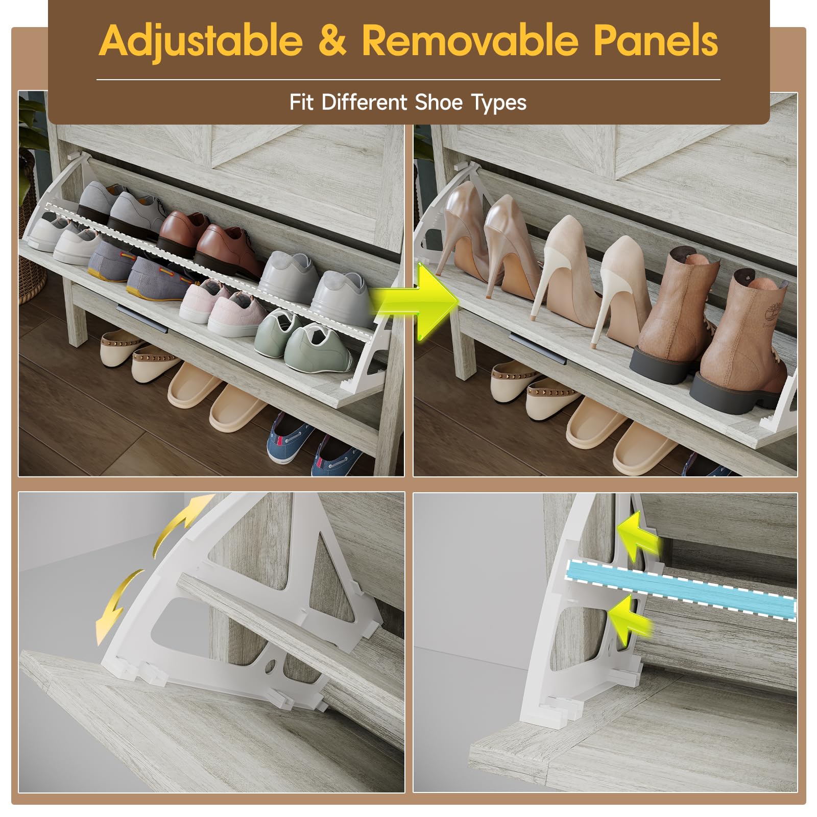 Shoe Storage Cabinet with 2 Flip Drawers - Automatic Deodorizing Shoe Organizer - Freestanding Beige Oak Shoe Rack for Entryway, Closet & Bedroom Organization
