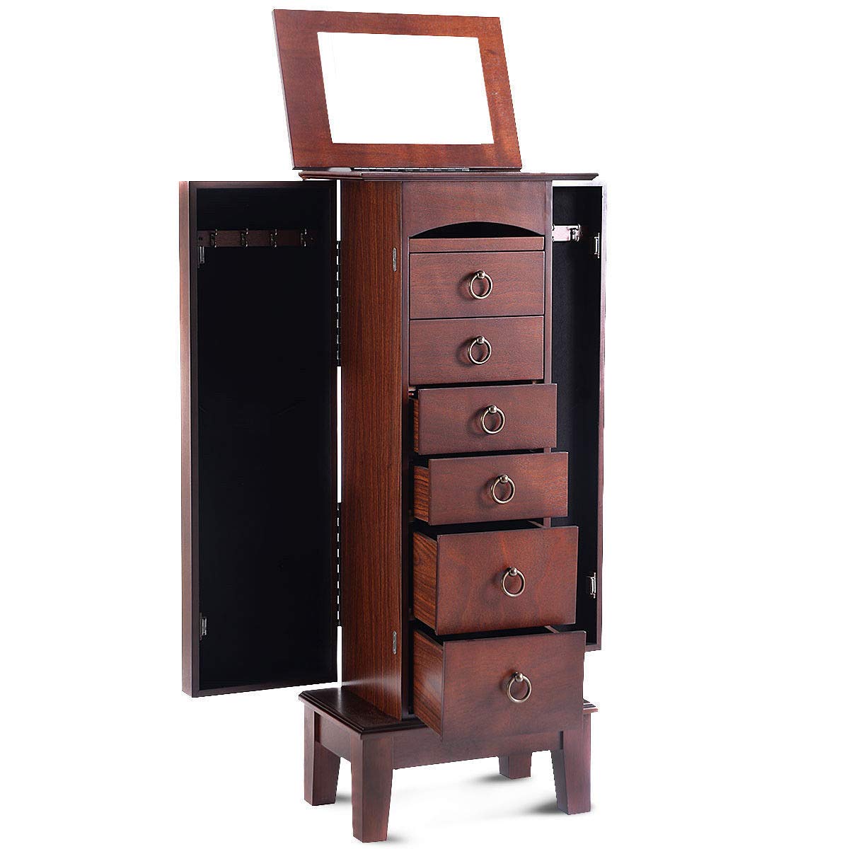 Wooden Jewelry Cabinet Armoire - Storage Organizer with Drawers for Necklaces, Rings & Accessories | Perfect for Bedroom, Closet & Vanity Organization