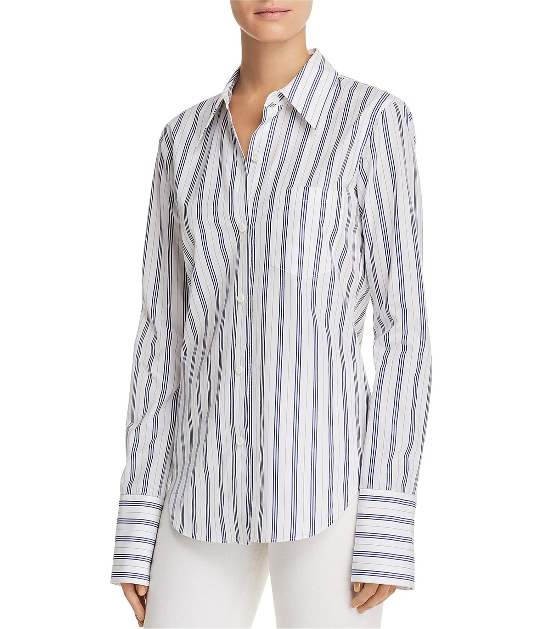 Theory Women's Slim Collar Button-Up Shirt - Blue, Medium - Perfect for Office Wear & Business Casual Outfits