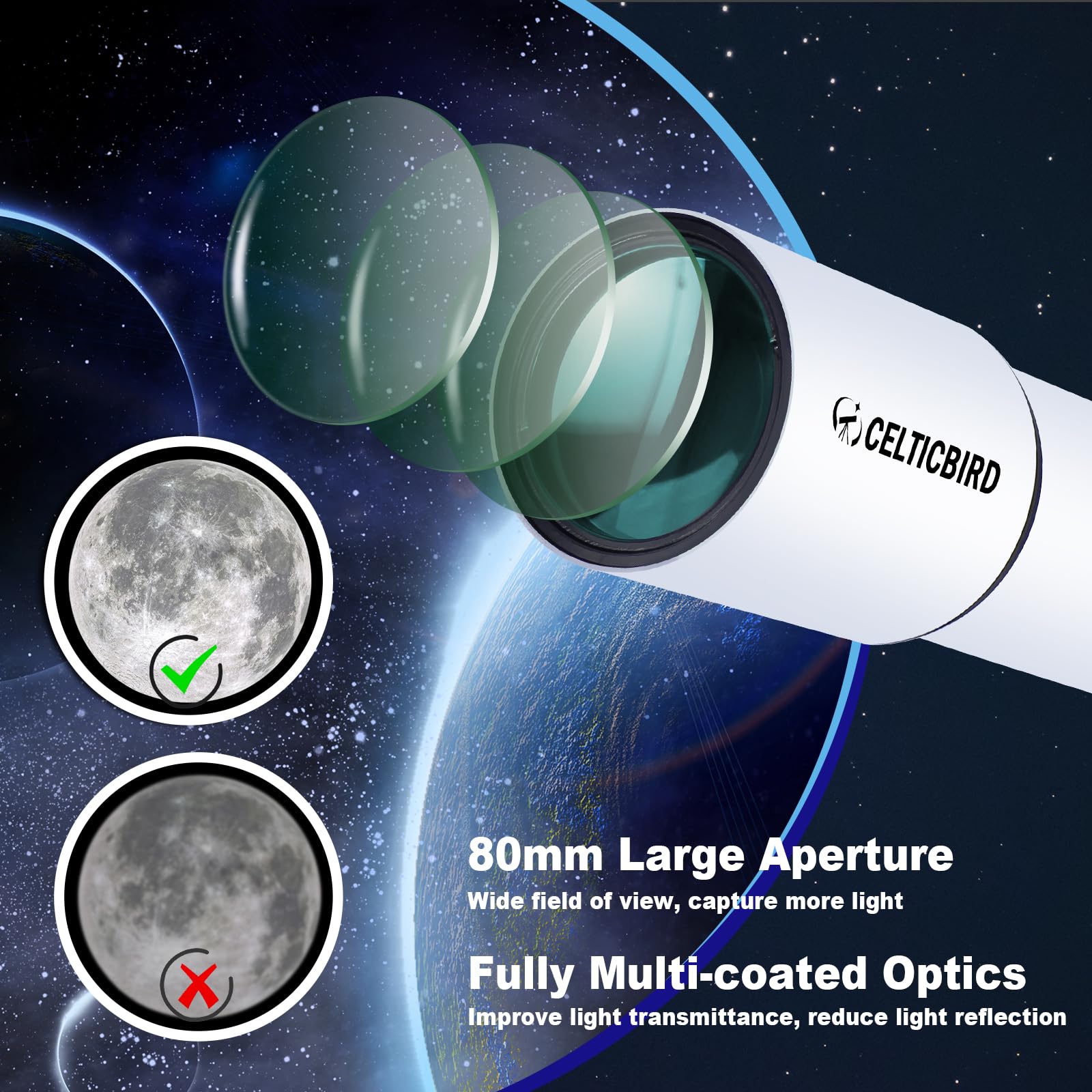 High Power 80mm Aperture 900mm Refractor Telescope for Adults & Astronomy Beginners - Portable Travel Telescope with AZ Mount, Carry Bag & Phone Adapter - Perfect for Stargazing, Bird Watching & Outdoor Adventures