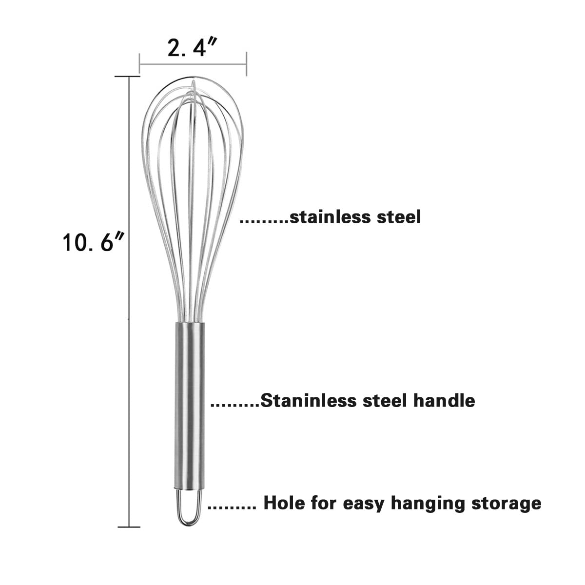 3-Pack Stainless Steel 10-Inch Wire Whisks - Durable Handheld Egg Beater for Baking, Cooking, and Mixing - Perfect for Whipping Cream, Eggs, and Batters in Home Kitchen