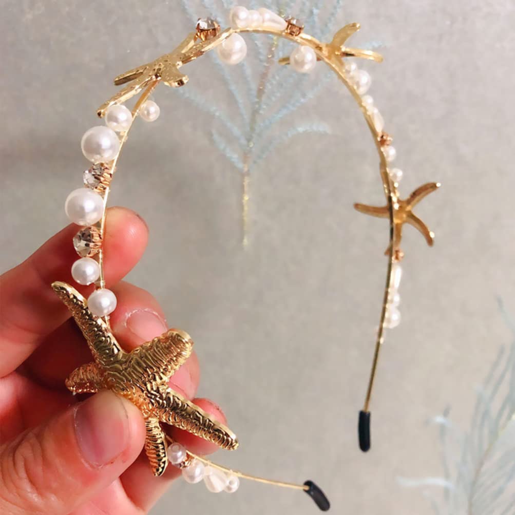 Lurrose Mermaid Headband with Pearls - Elegant Bridal Hair Accessories for Women, Wedding, Party & Vacation - Perfect for Beach Weddings, Bachelorette Parties & Photo Shoots