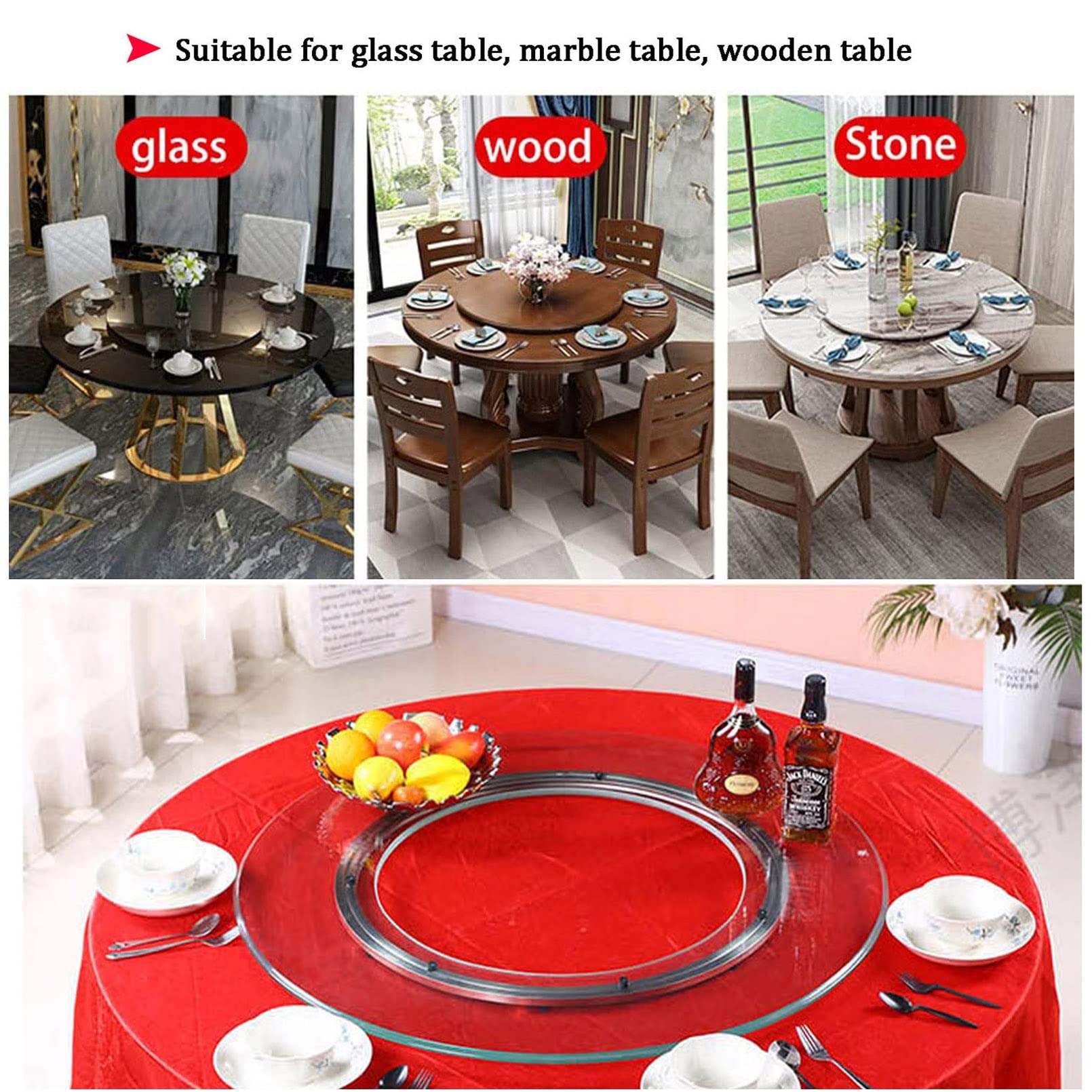 8 Inch Aluminum Lazy Susan Turntable Ring - 12 Inch Heavy Duty Steel Ball Bearing - 24 Inch Turntable Base with Threaded Rubber Pad | For Kitchen, Dining Table, TV Stand & Computer Monitor Organization | Durable Spinning Tray for Home & Office Use