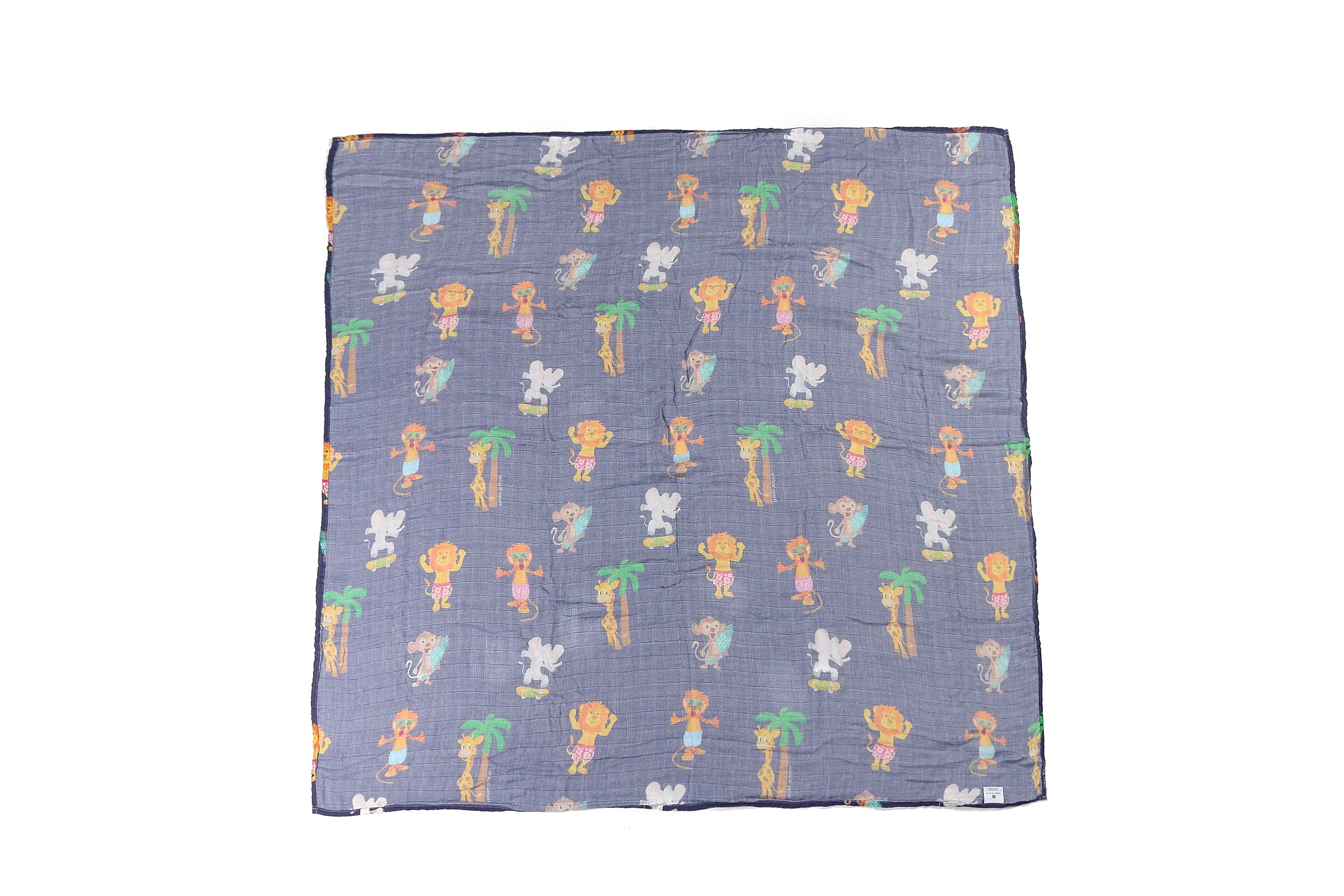 Soft Baby Muslin Swaddle Blanket with Zoo Animals Print - Navy Blue for Newborns & Infants | Perfect for Swaddling, Nursing, and Stroller Use