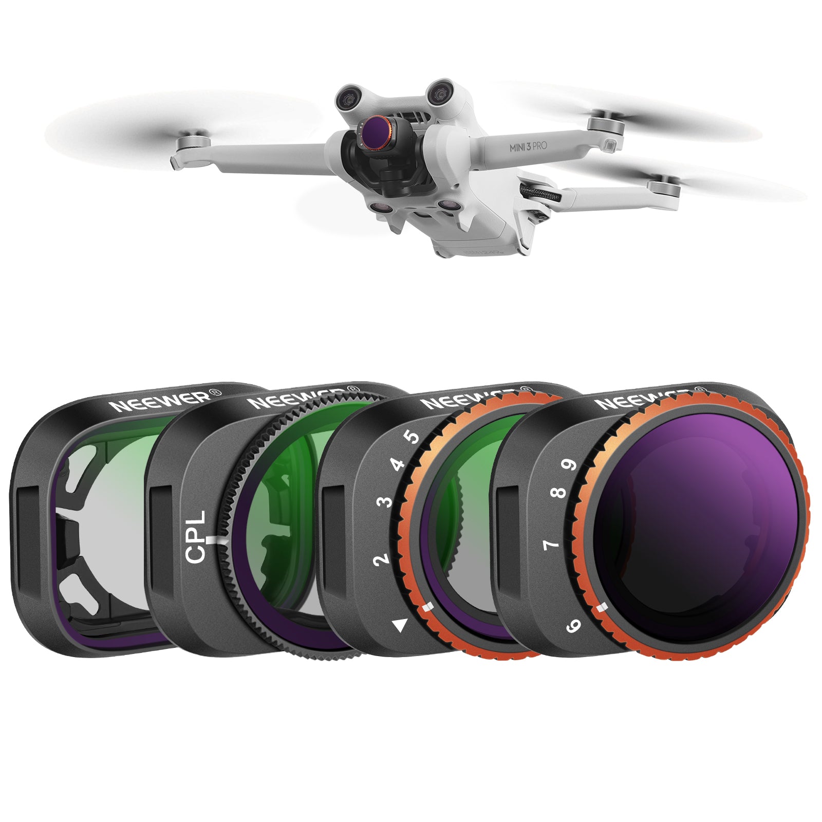 NEEWER FL24 4 Pack Adjustable Neutral Density (ND) Filter Kit for DJI Mini 3 & Mini 3 Pro - Perfect for Aerial Photography, Videography, and Cinematic Drone Shots