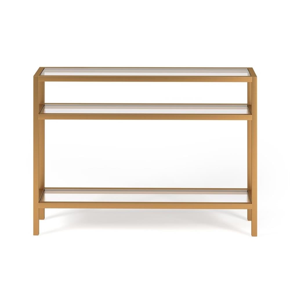 Pemberly Row 42-Inch Traditional Gold Metal Console Table with 3 Glass Shelves - Elegant Entryway, Living Room, or Hallway Decor