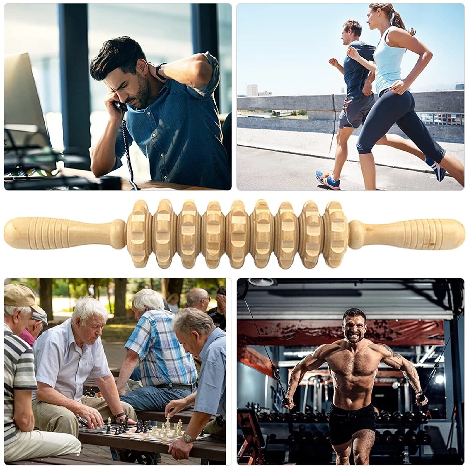 Wilitto Anti-Cellulite Massage Roller with Wooden Handle - 40cm Maderotherapy Body Sculpting Tool for Skin Tightening & Lymphatic Drainage | Perfect for Legs, Arms, Back Massage & Post-Workout Recovery