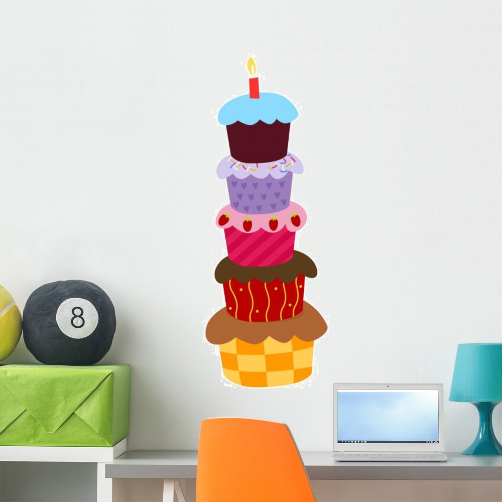 Wallmonkeys Birthday Cake Wall Decal - Peel and Stick Wall Stickers for Girls Room Decor (36x29 Inches) - Perfect for Birthday Parties & Kids Bedroom Decorations