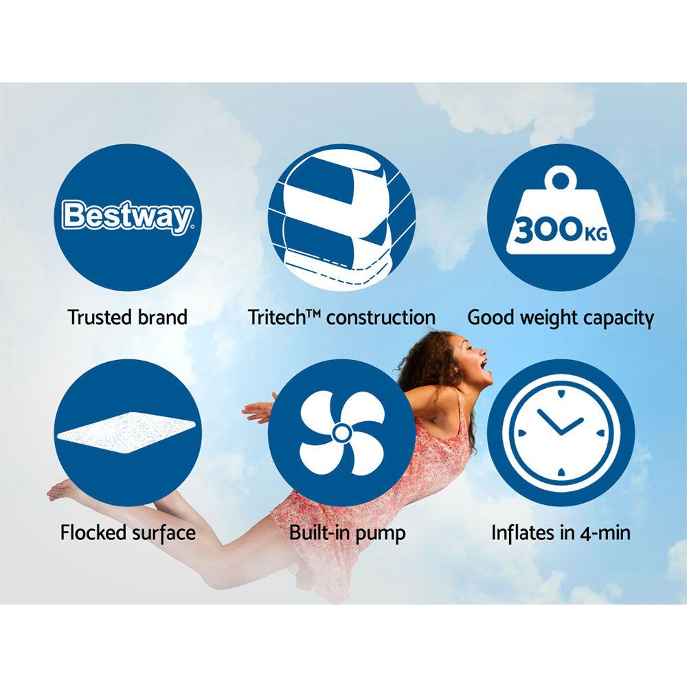 Bestway Premium Inflatable Air Mattress with Built-in Pump - Queen Size for Camping, Guest Bed & Home Comfort