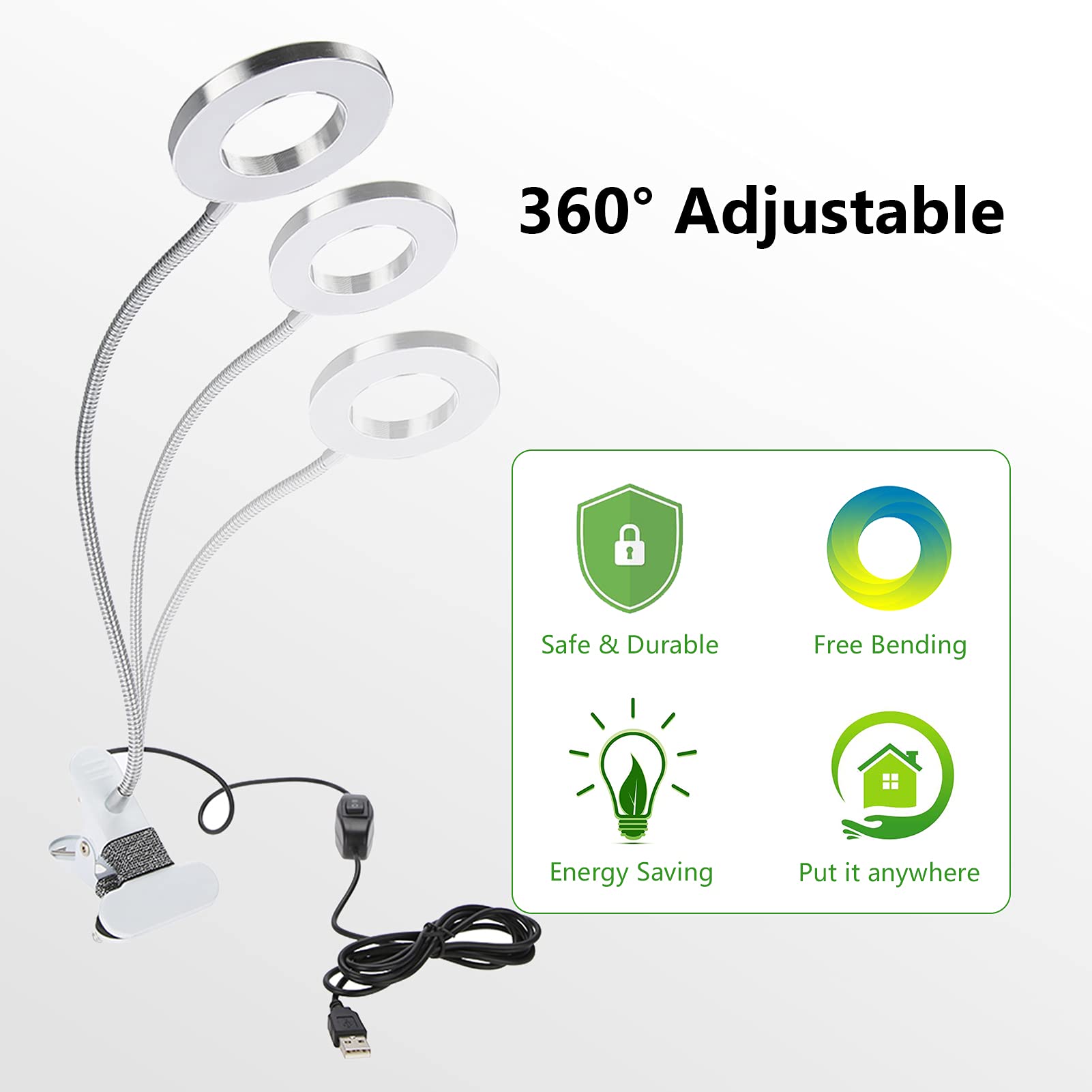 Clip on LED Makeup Lamp with USB Power, Adjustable Brightness & Clamp - Perfect for Beauty Salon, Eyebrow Tattoo, Eyelash Extensions, Nail Art, Reading & Studying | Portable Vanity Light for Home & Professional Use