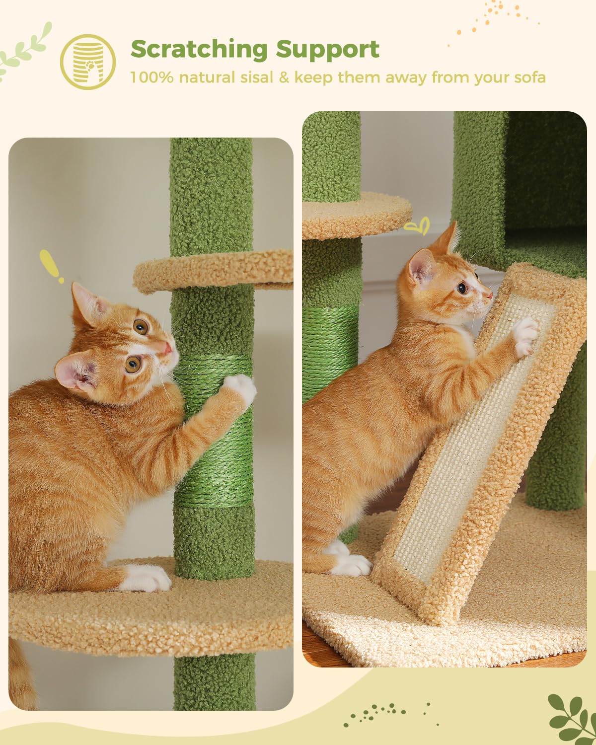 PAWZ Road 7.5ft Adjustable Cat Tree with Hammock, Condo & Toys - Multi-Level Cat Tower with Scratching Posts for Indoor Cats - Perfect for Small Spaces & Multi-Cat Homes (Green)