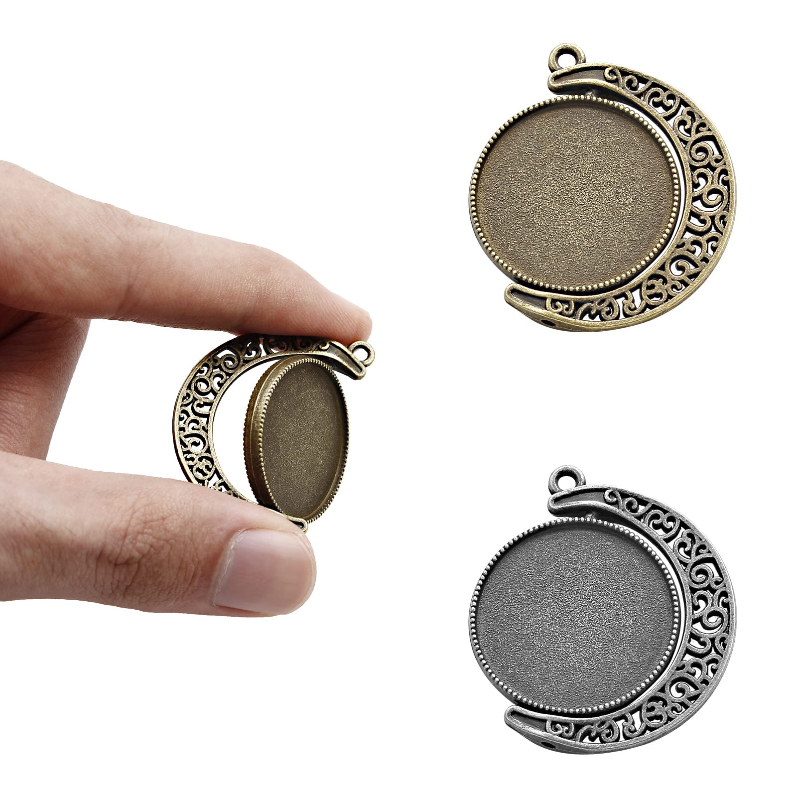 30Pcs Moon Phase Double-Sided Pendant Trays with 20Pcs Clear Glass Cabochons - 25mm Alloy Charms for Jewelry Making (Silver & Bronze) - Perfect for DIY Necklaces, Bracelets, and Moon Phase Themed Crafts